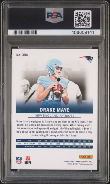 2024 Panini Prestige Drake Maye #304 (Gold Xtra Points) Mint 9 back