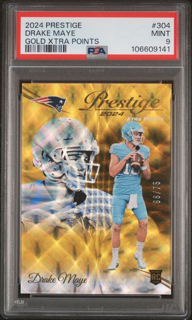 2024 Panini Prestige Drake Maye #304 (Gold Xtra Points) Mint 9 front