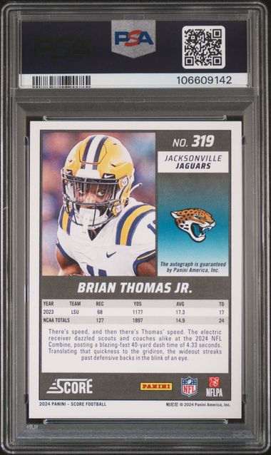 2024 Panini Score Brian Thomas Jr. #319 (Signature) Mint 9 back