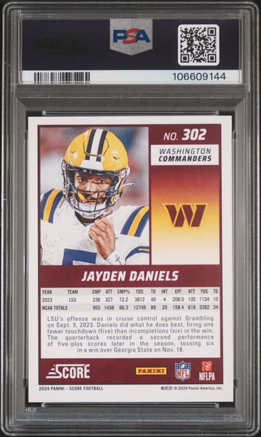 2024 Panini Score Jayden Daniels #302 Mint 9 back