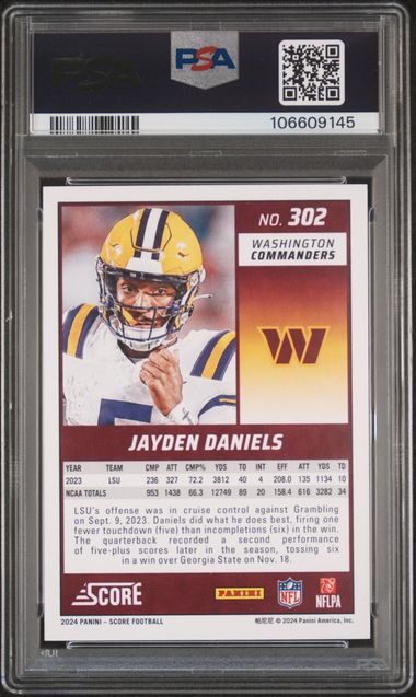 2024 Panini Score Jayden Daniels #302 Mint 9 back