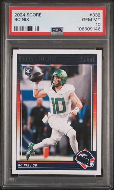 2024 Panini Score Bo Nix #332 Gem Mt 10 front