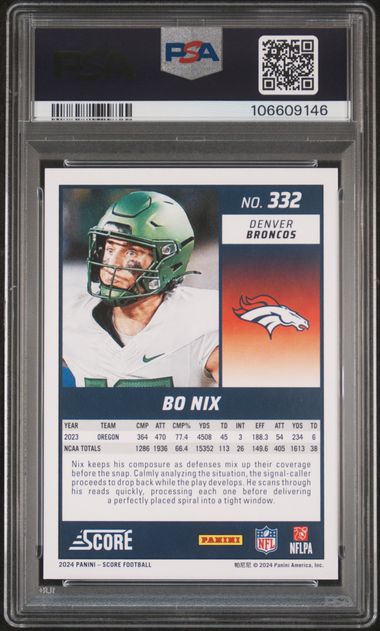 2024 Panini Score Bo Nix #332 Gem Mt 10 back