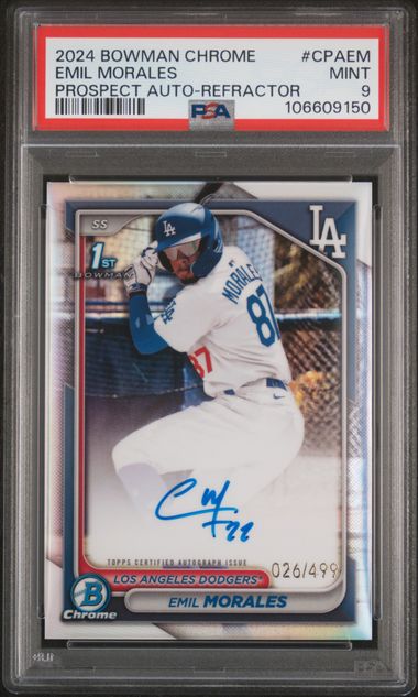 2024 Bowman Chrome Prospect Autographs Emil Morales #Cpaem (Prospect Auto-Refractor) Mint 9 front