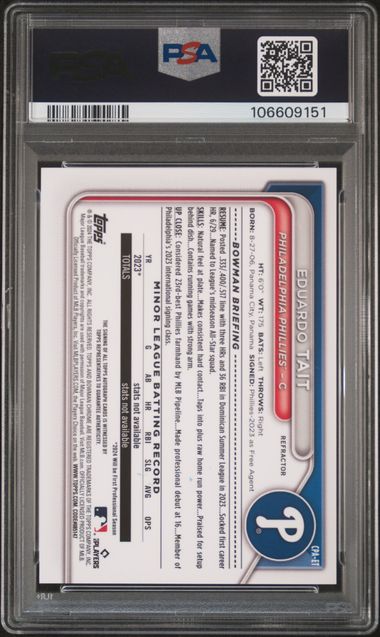 2024 Bowman Chrome Prospect Autographs Eduardo Tait #Cpaet (Prospect Auto-Refractor) Mint 9 back