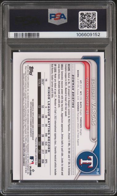 2024 Bowman Chrome Prospect Autographs Echedry Vargas #Cpaev (Prospect Auto-Blue Ref) Gem Mt 10 back