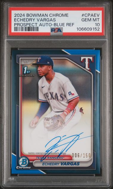 2024 Bowman Chrome Prospect Autographs Echedry Vargas #Cpaev (Prospect Auto-Blue Ref) Gem Mt 10 front