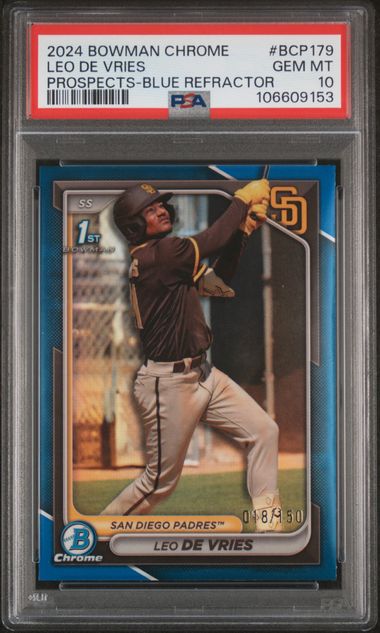 2024 Bowman Chrome Prospects Leo De Vries #Bcp179 (Prospects-Blue Refractor) Gem Mt 10 front