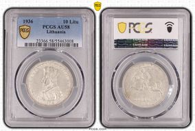1936 10 Litu KM-83  Ag AU58