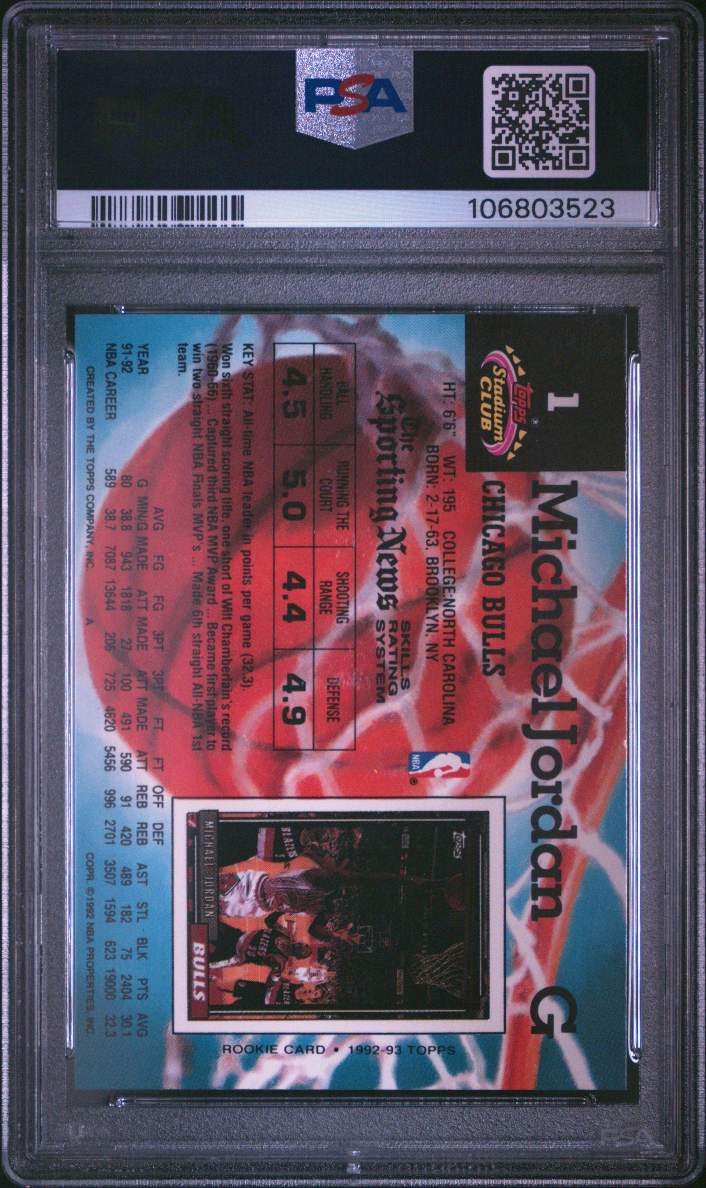 1992 Stadium Club Michael Jordan #1 (Members Only) Nm-Mt+ 8.5 back