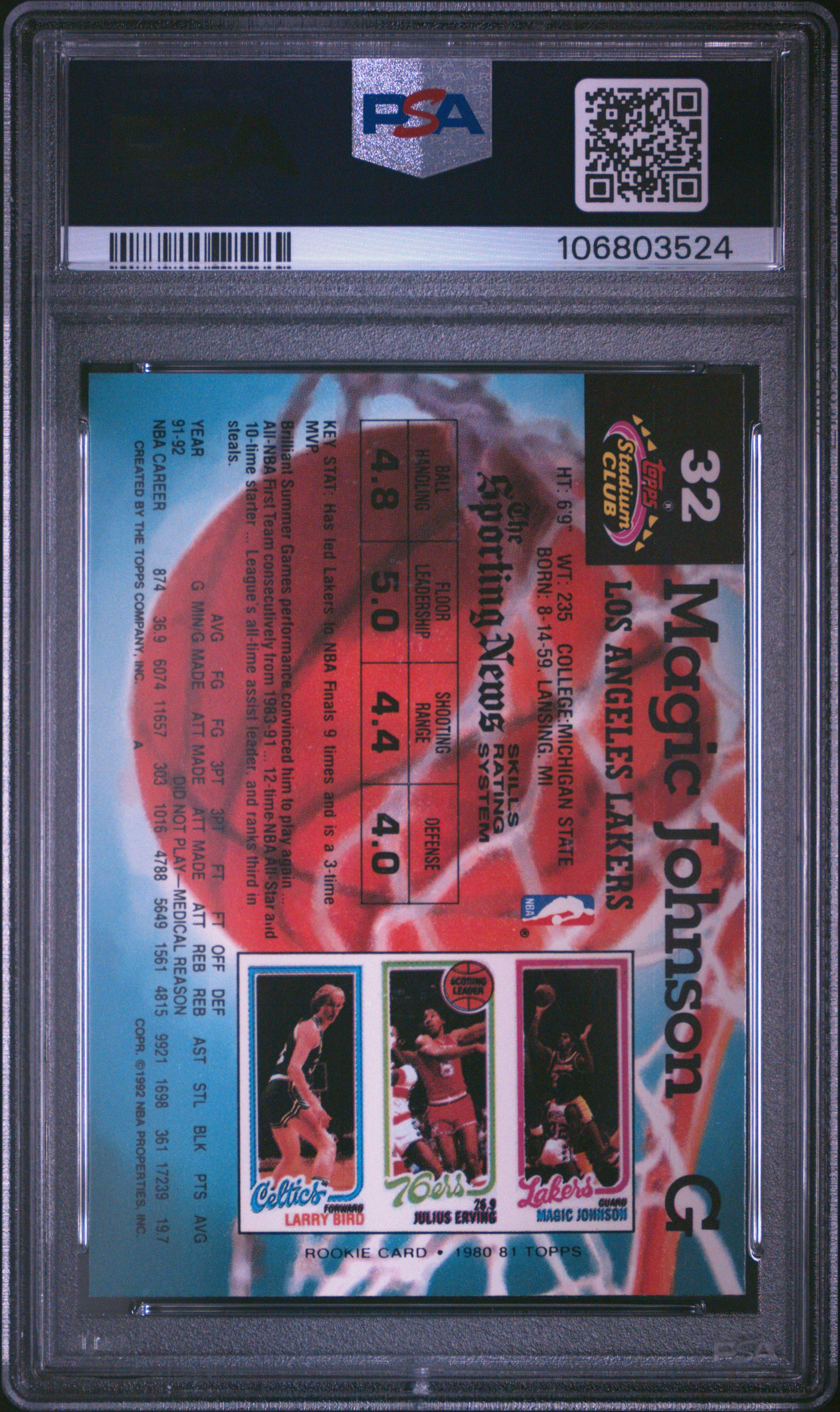 1992 Stadium Club Magic Johnson #32 (Members Only) Nm-Mt 8 back