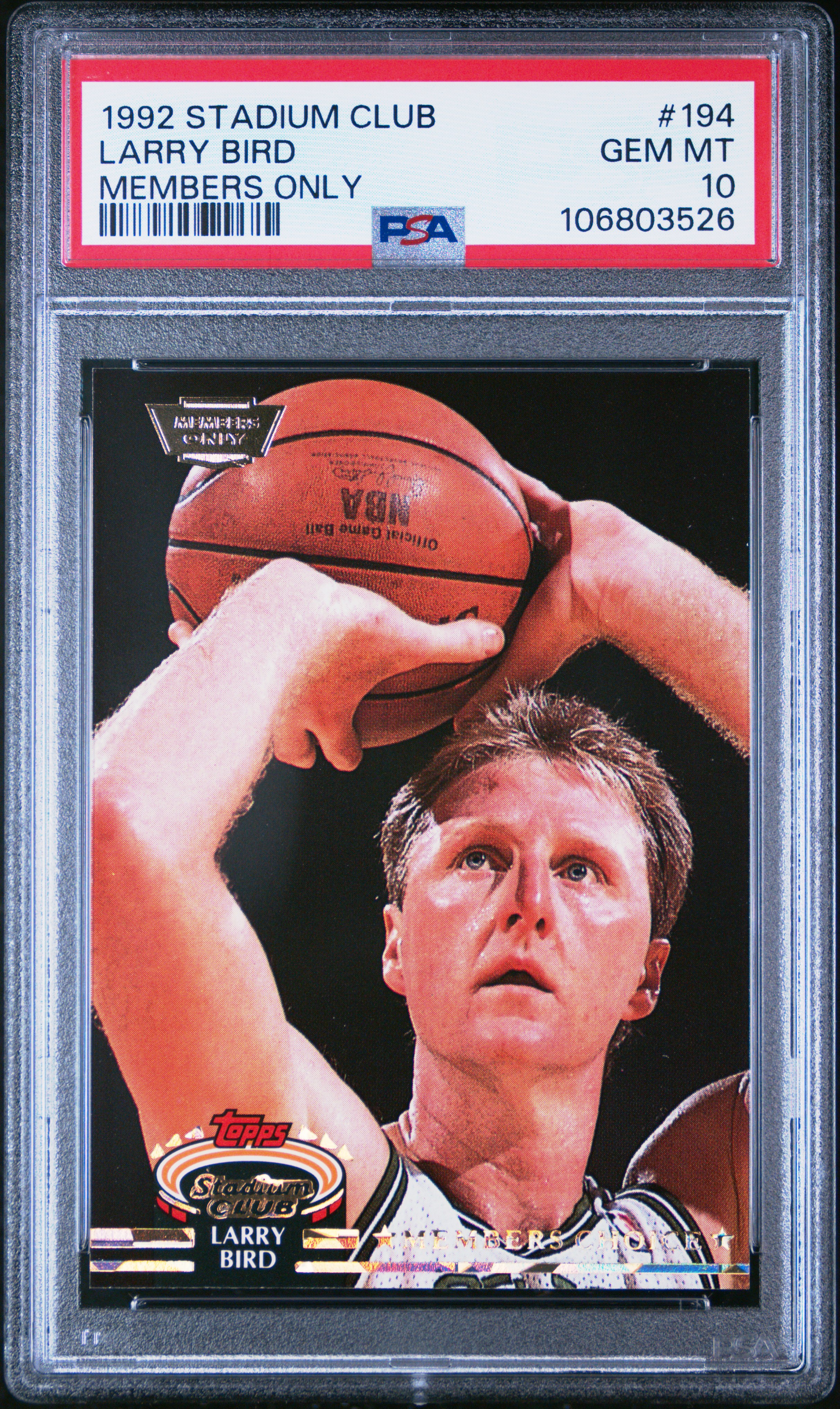 1992 Stadium Club Larry Bird #194 (Members Only) Gem Mt 10 front