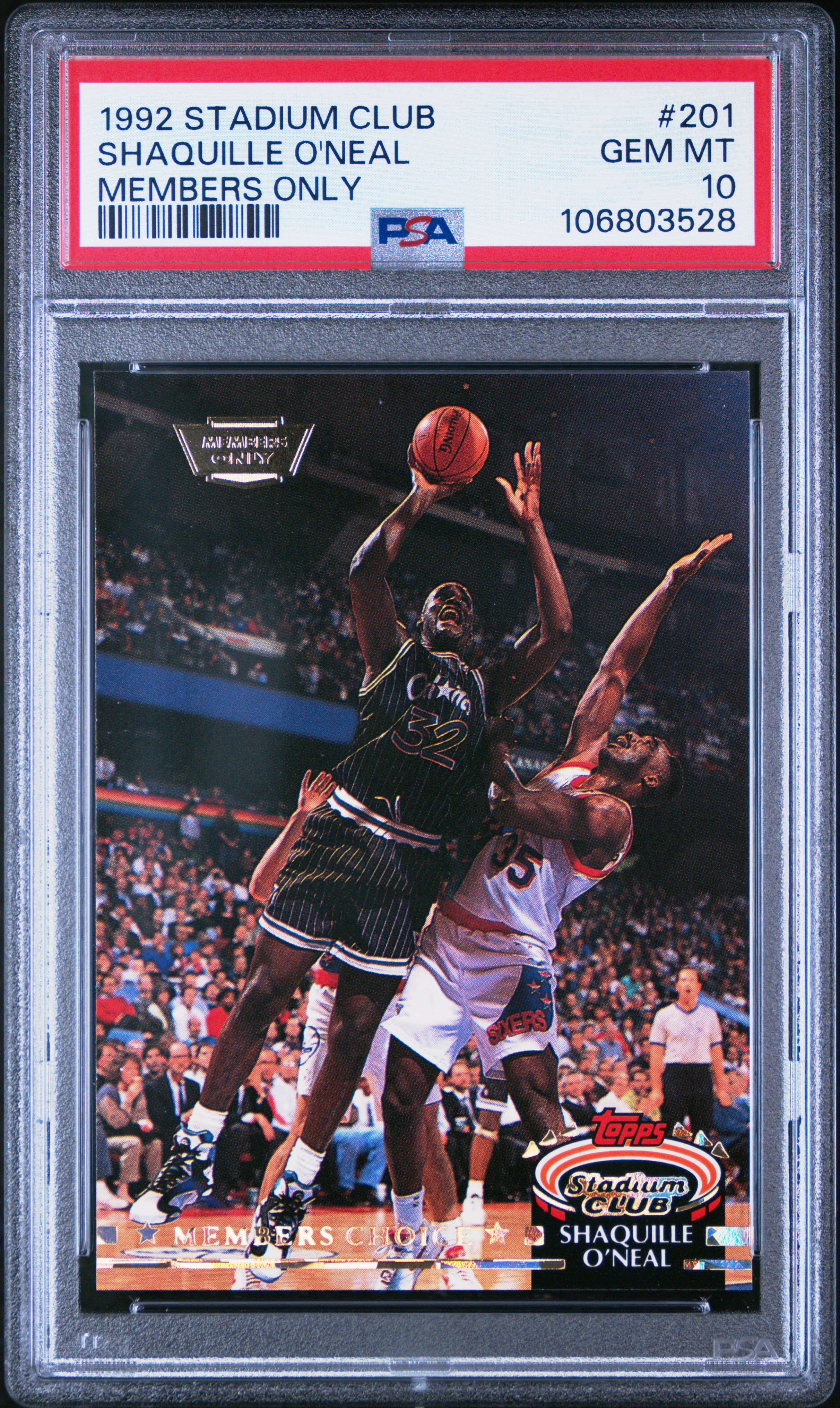 1992 Stadium Club Shaquille O'neal #201 (Members Only) Gem Mt 10 front
