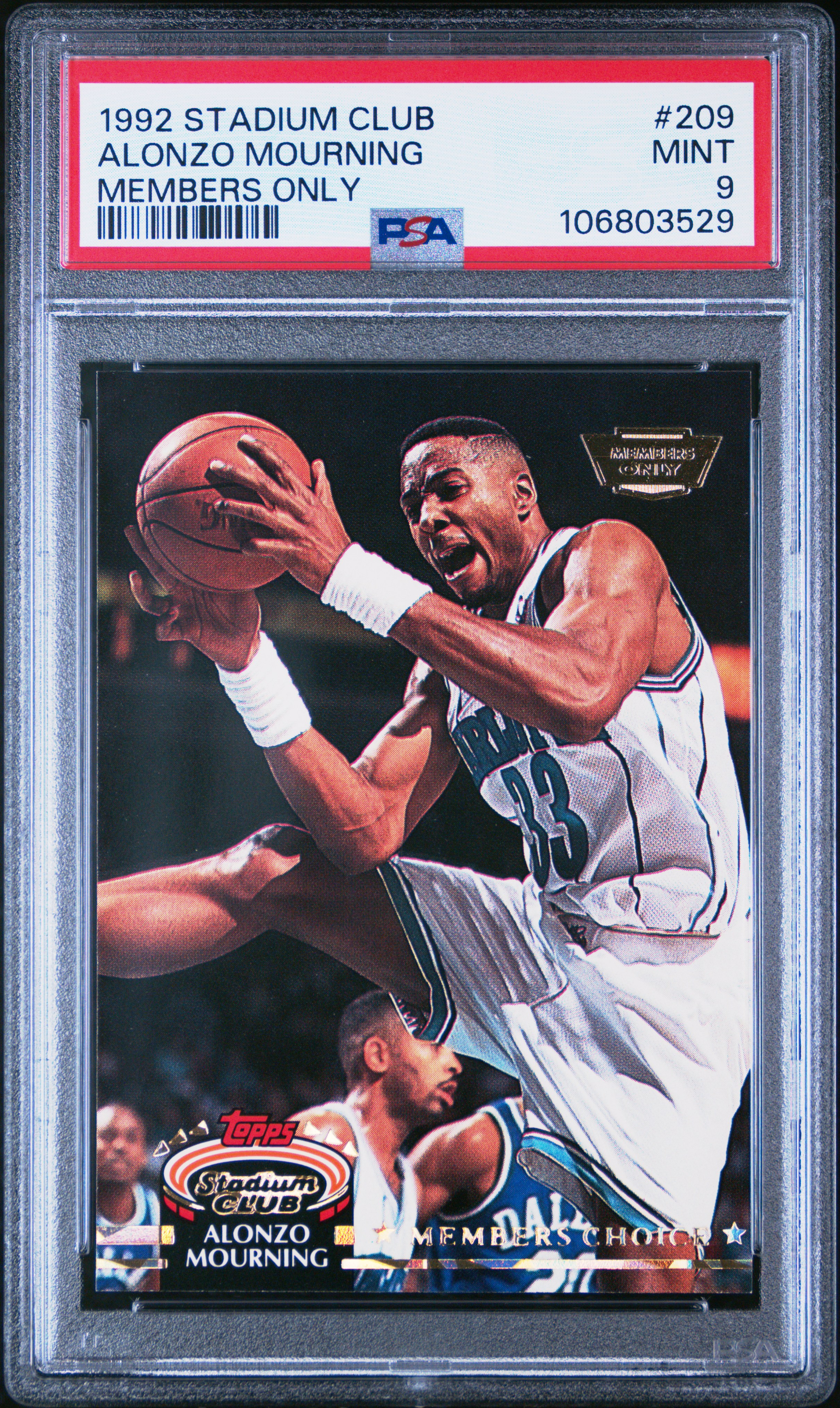 1992 Stadium Club Alonzo Mourning #209 (Members Only) Mint 9 front