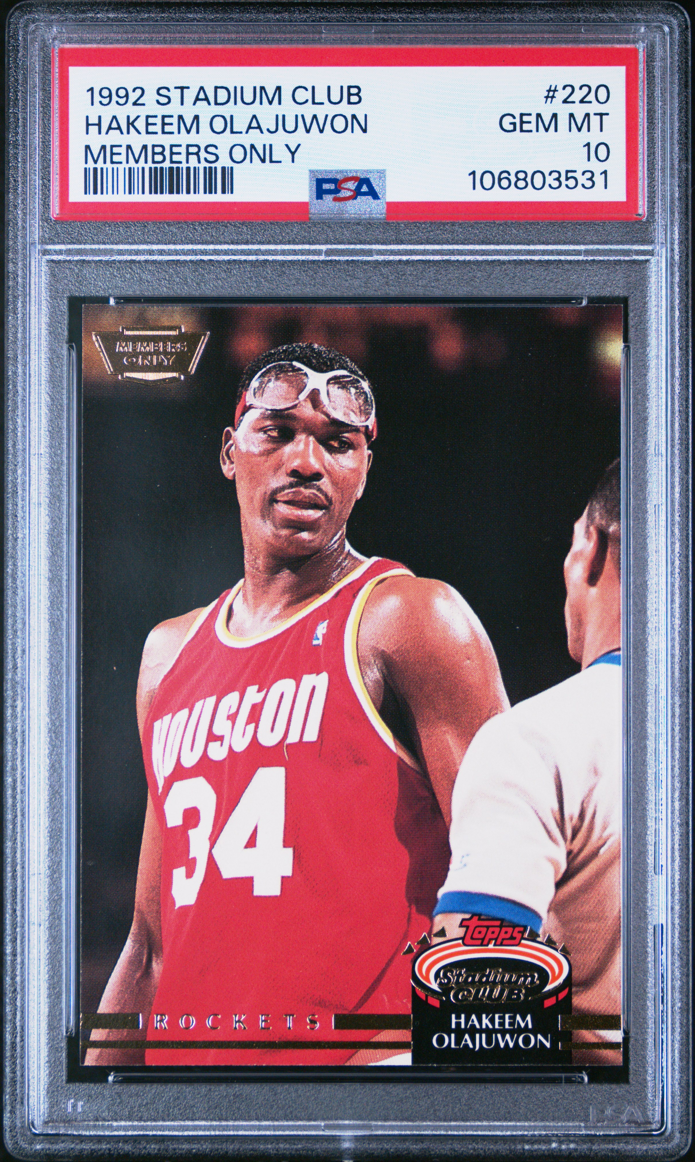 1992 Stadium Club Hakeem Olajuwon #220 (Members Only) Gem Mt 10 front