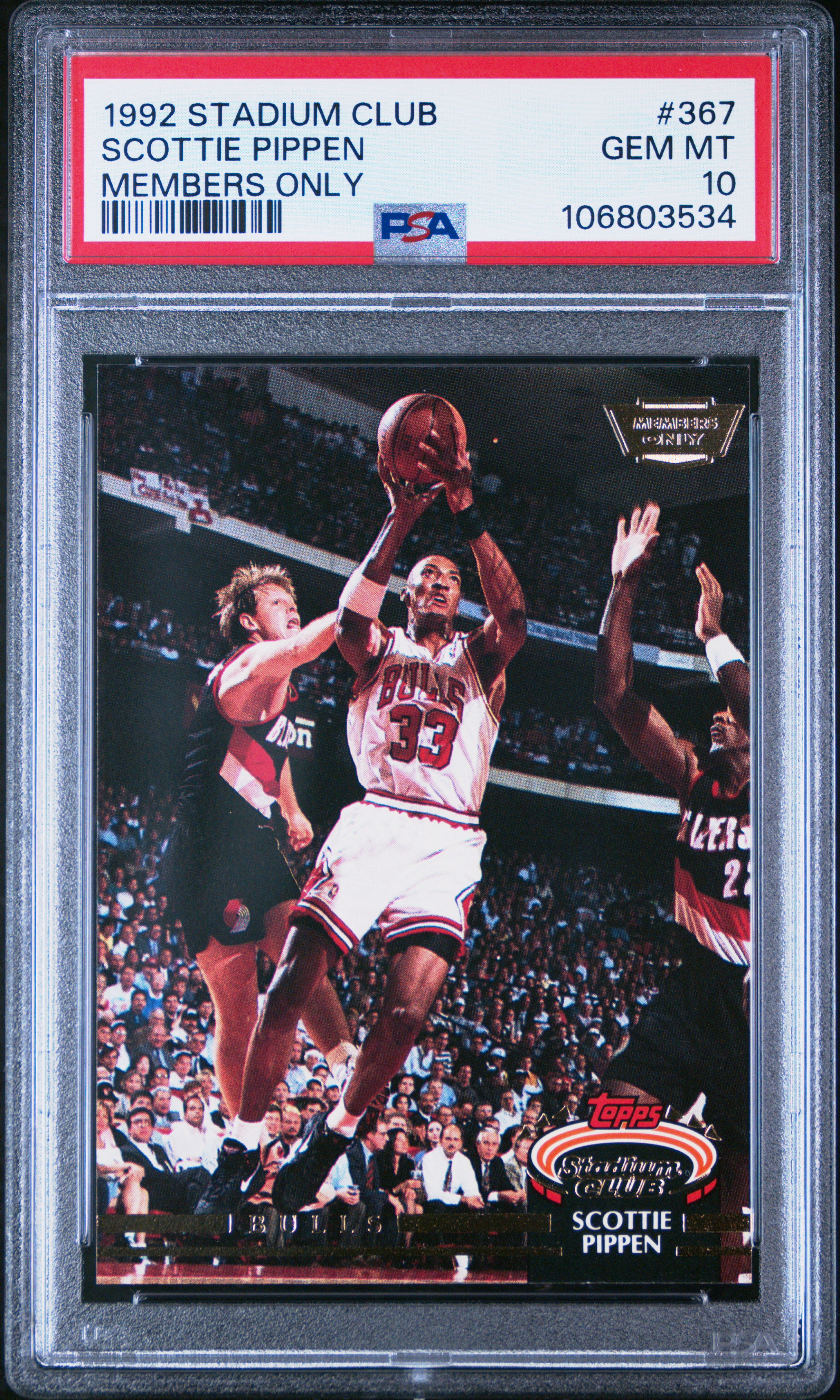 1992 Stadium Club Scottie Pippen #367 (Members Only) Gem Mt 10 front
