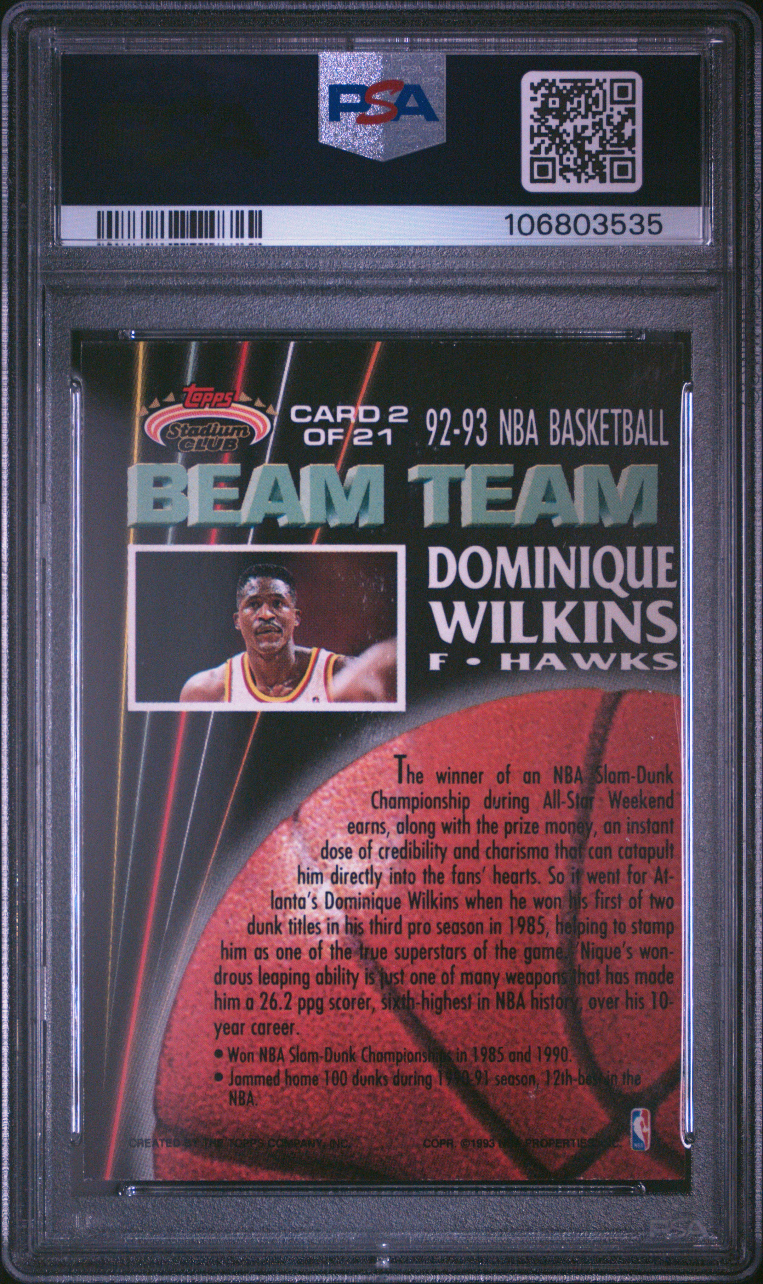 1992 Stadium Club Beam Team Dominique Wilkins #2 (Beam Team-Members Only) Nm-Mt 8 back