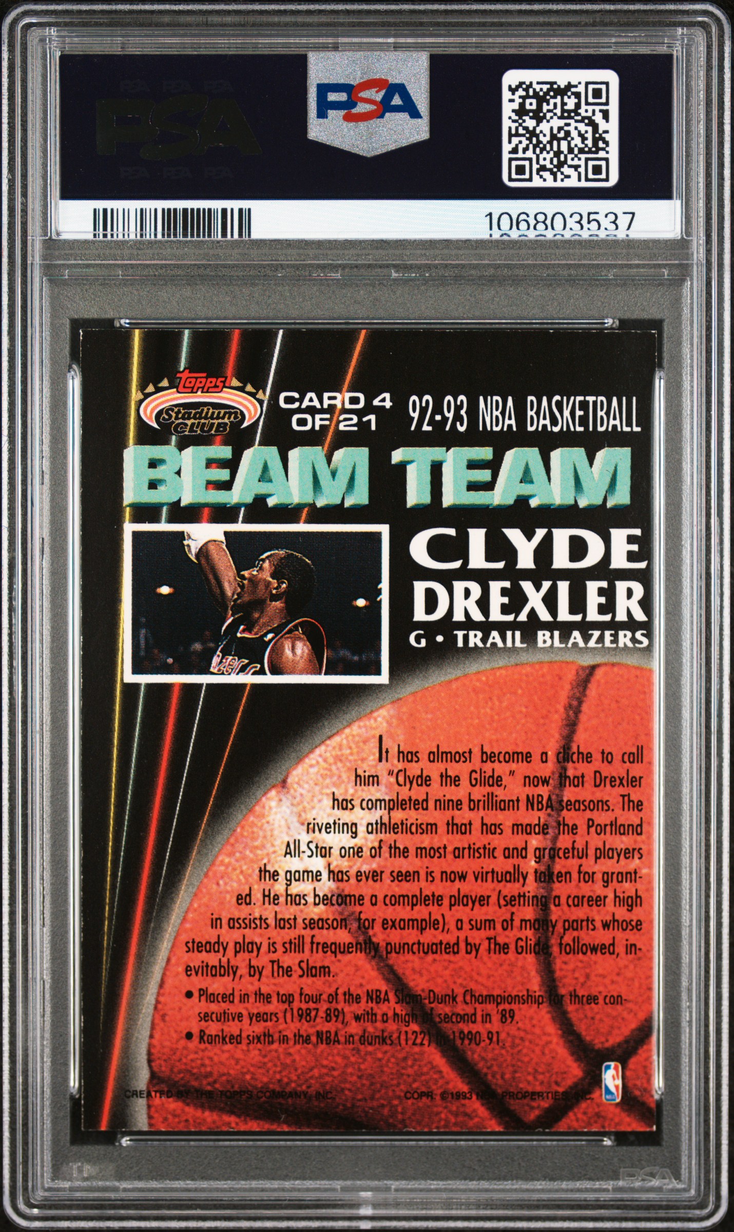 1992 Stadium Club Beam Team Clyde Drexler #4 (Beam Team-Members Only) Nm-Mt 8 back