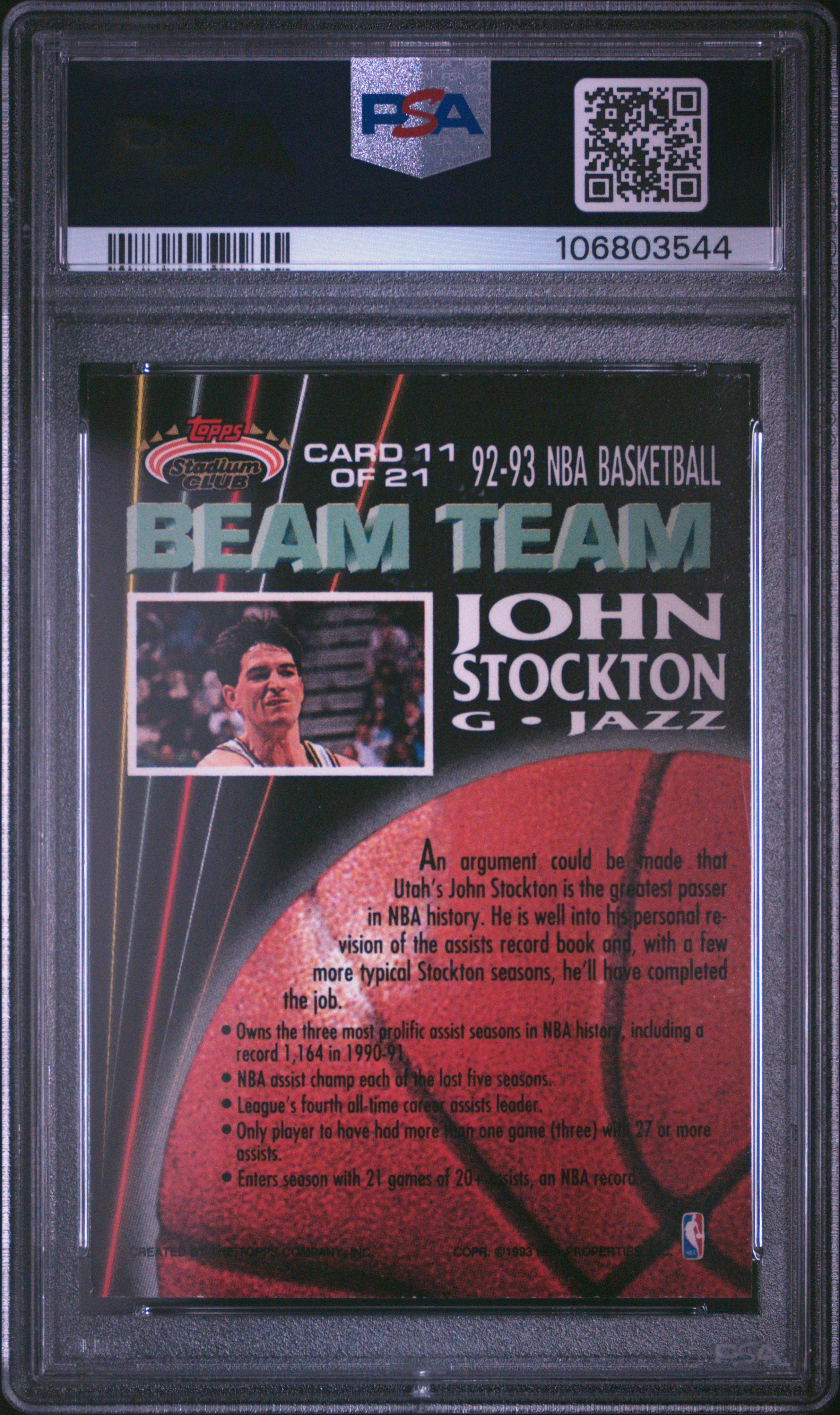 1992 Stadium Club Beam Team John Stockton #11 (Beam Team-Members Only) Nm-Mt 8 back