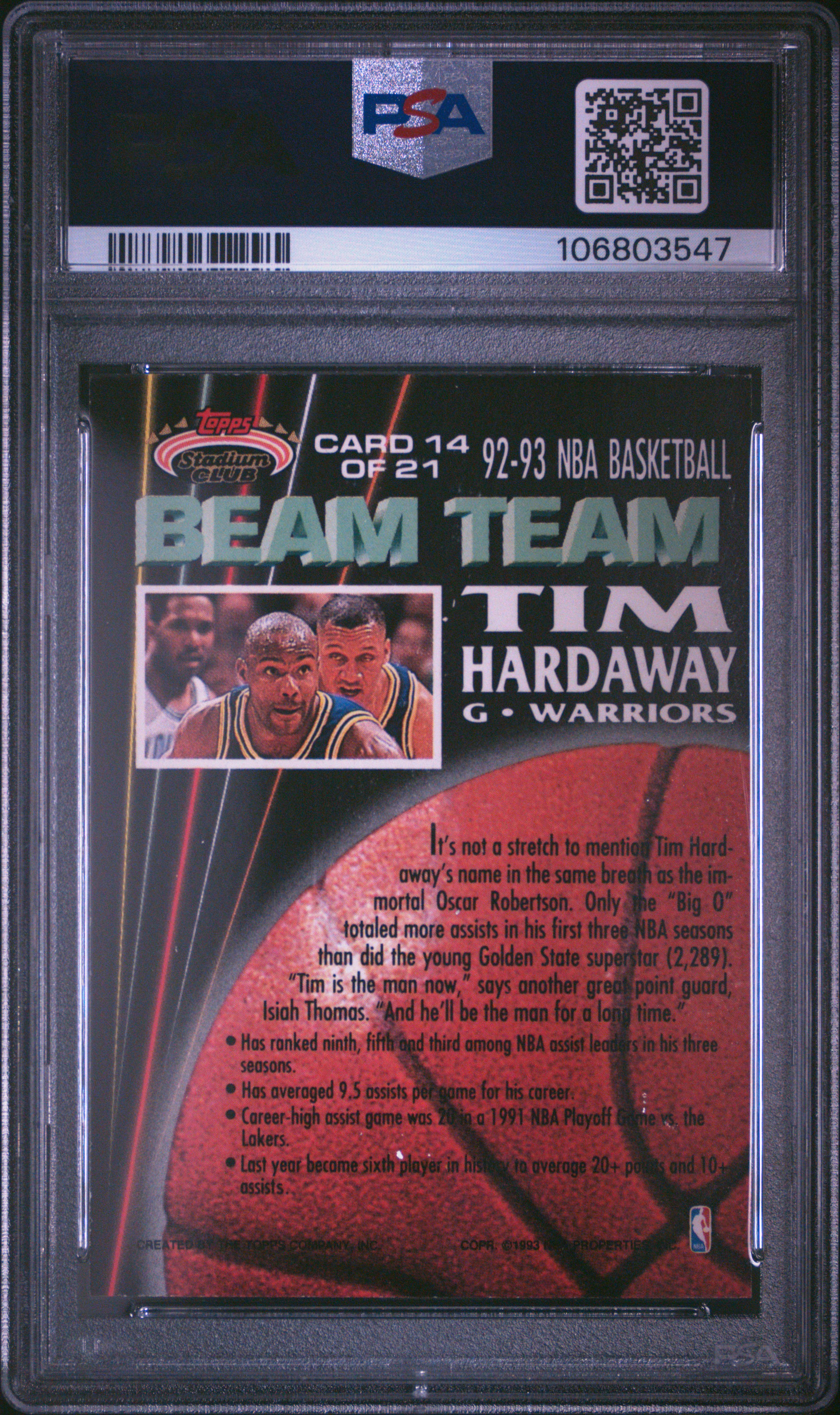 1992 Stadium Club Beam Team Tim Hardaway #14 (Beam Team-Members Only) Mint 9 back