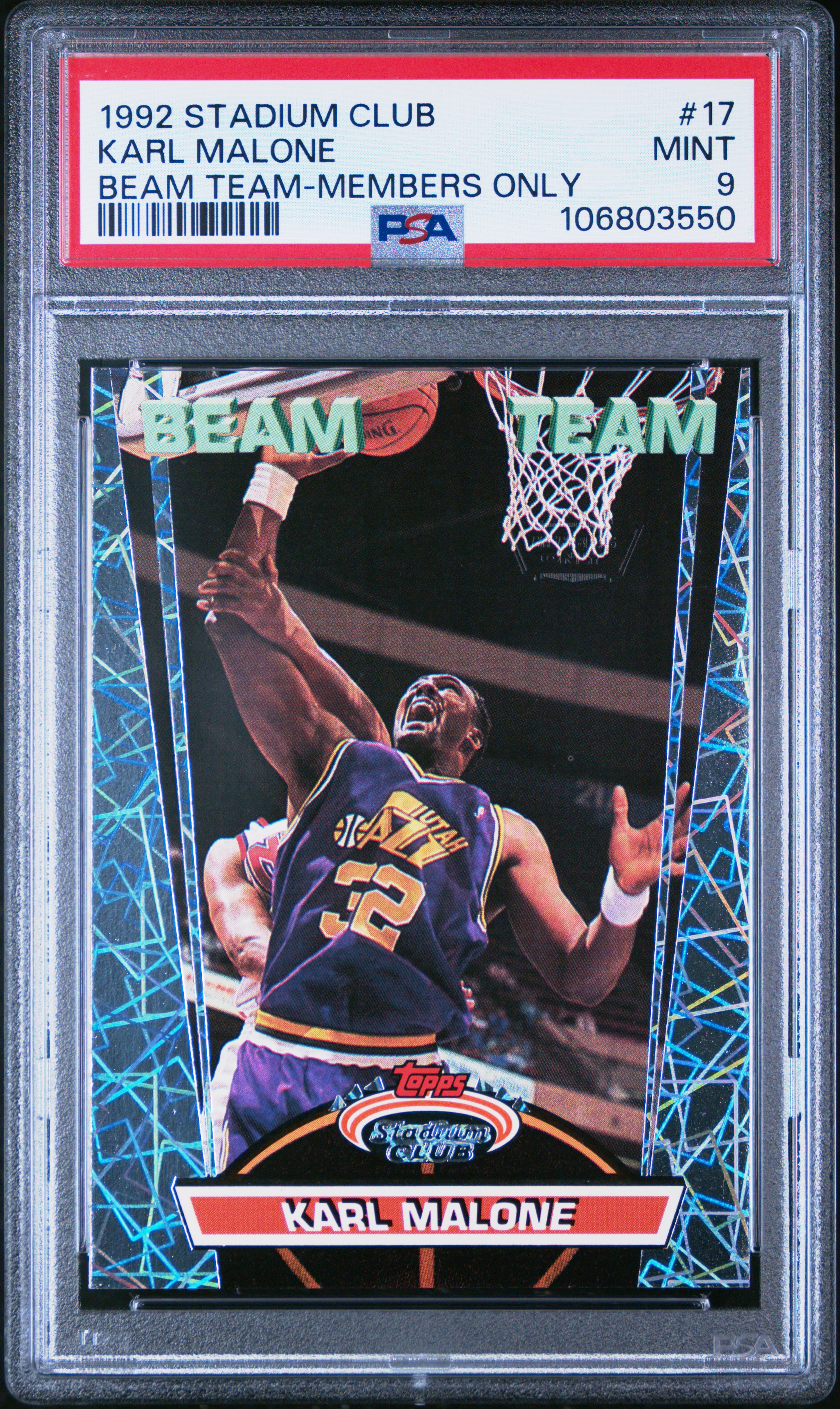 1992 Stadium Club Beam Team Karl Malone #17 (Beam Team-Members Only) Mint 9 front