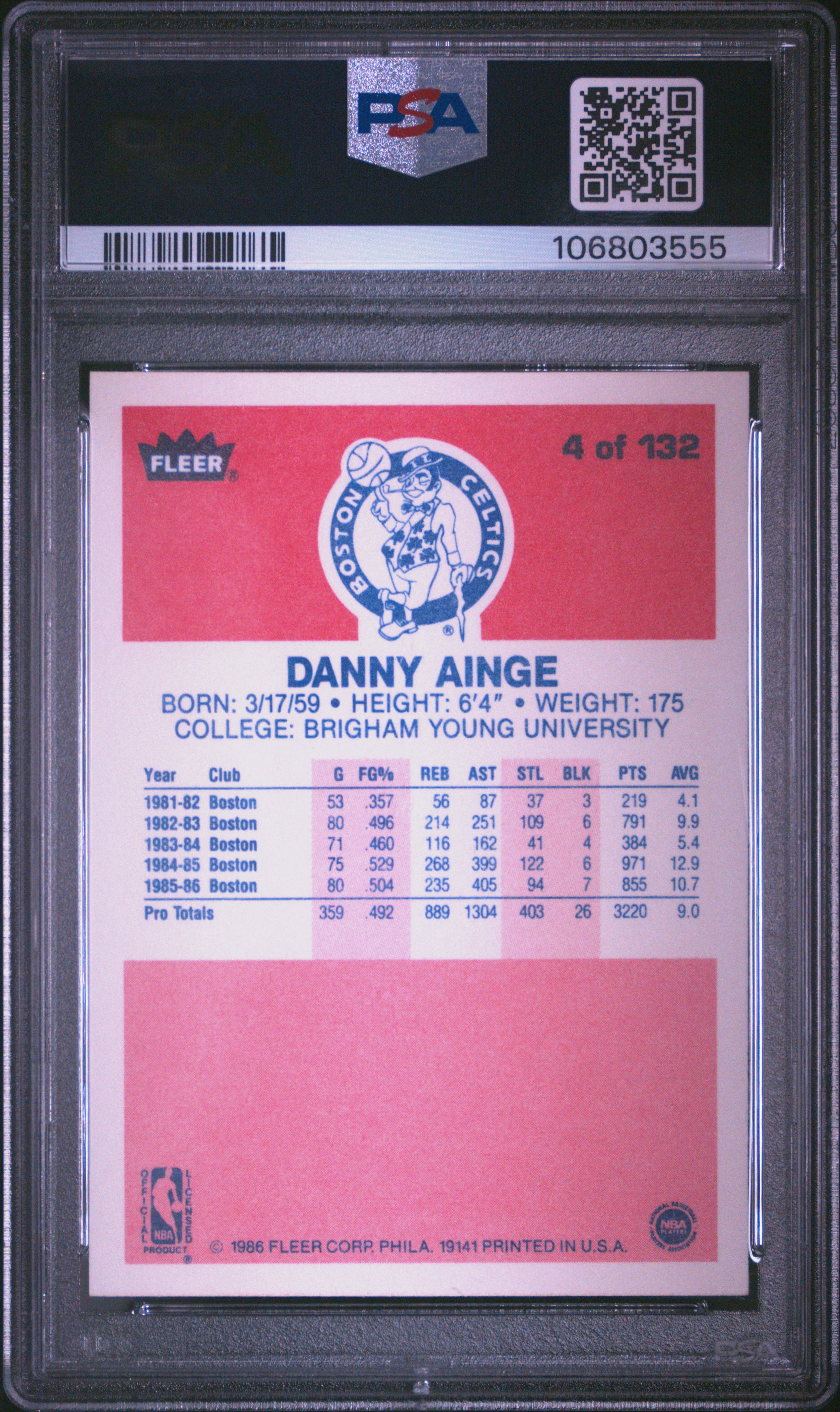 1986 Fleer Danny Ainge #4 Nm-Mt 8 back