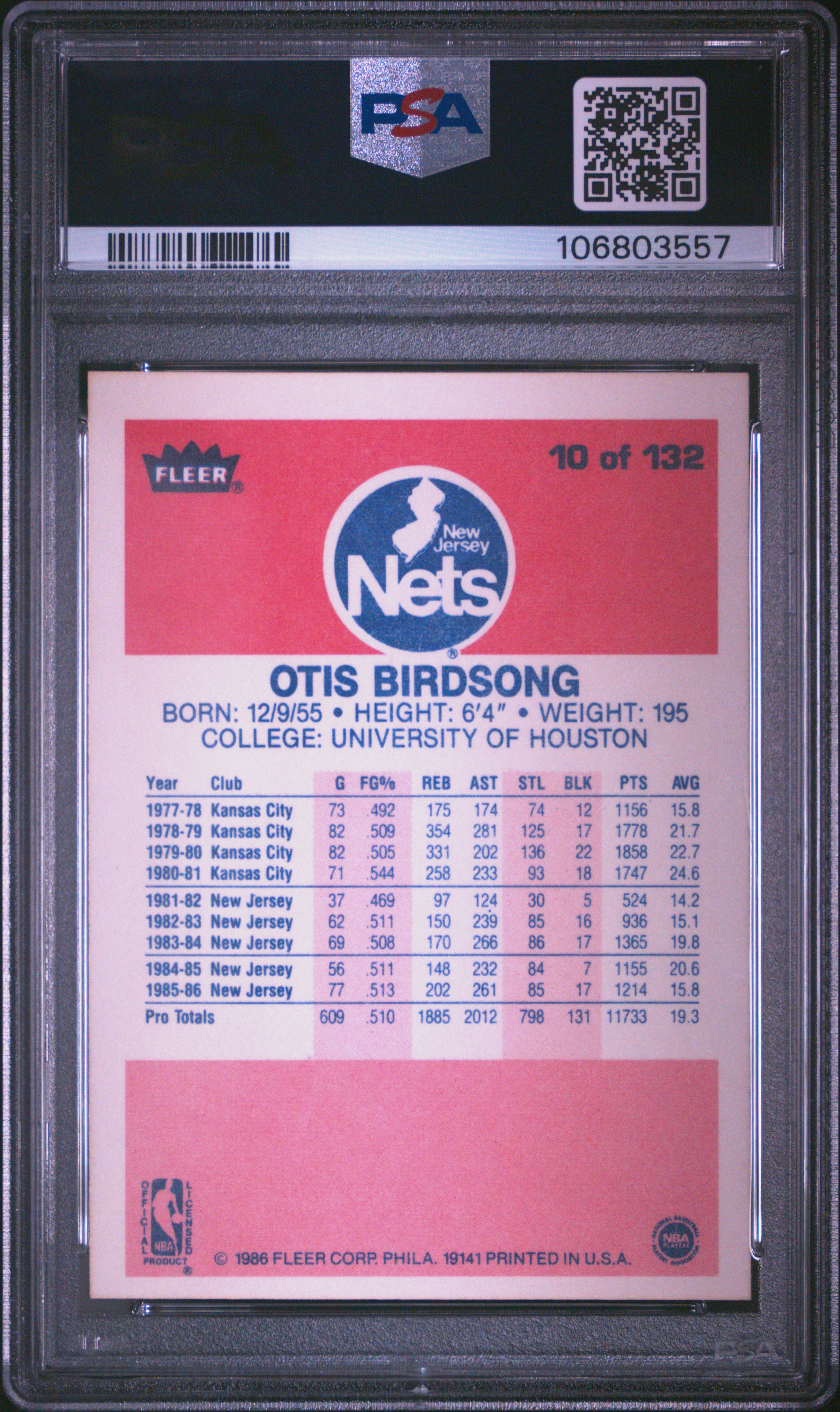 1986 Fleer Otis Birdsong #10 Nm-Mt 8 back