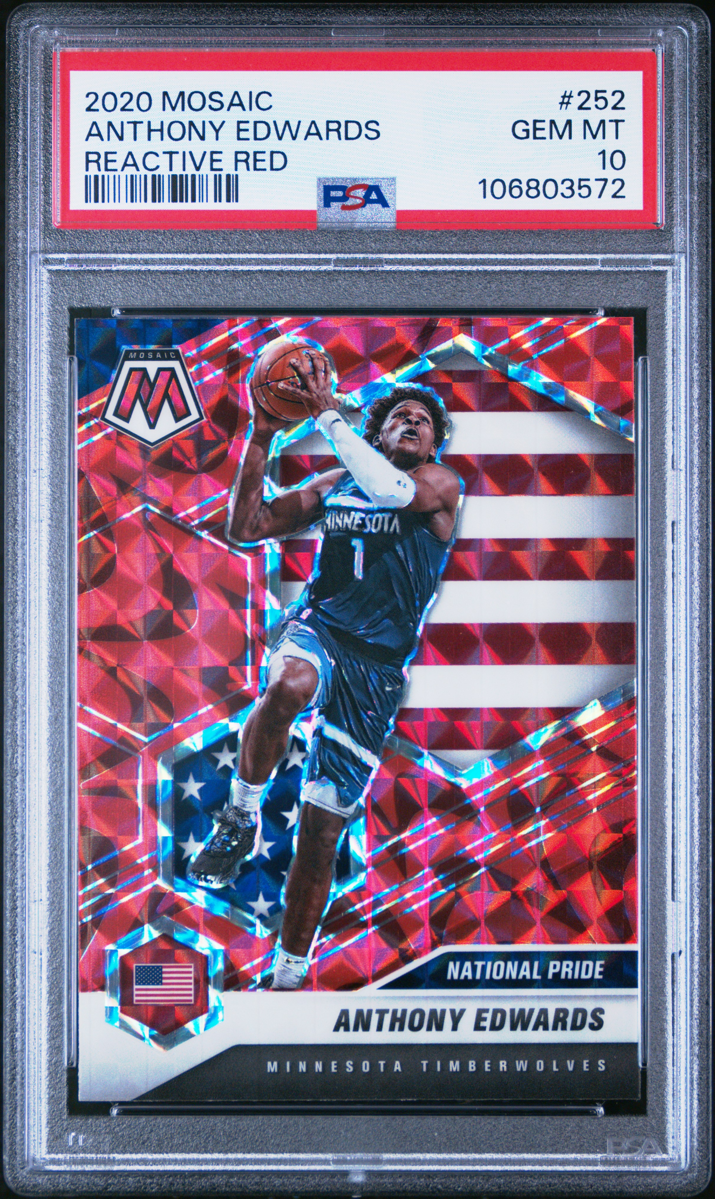 2020 Panini Mosaic Anthony Edwards #252 (Reactive Red) Gem Mt 10 front
