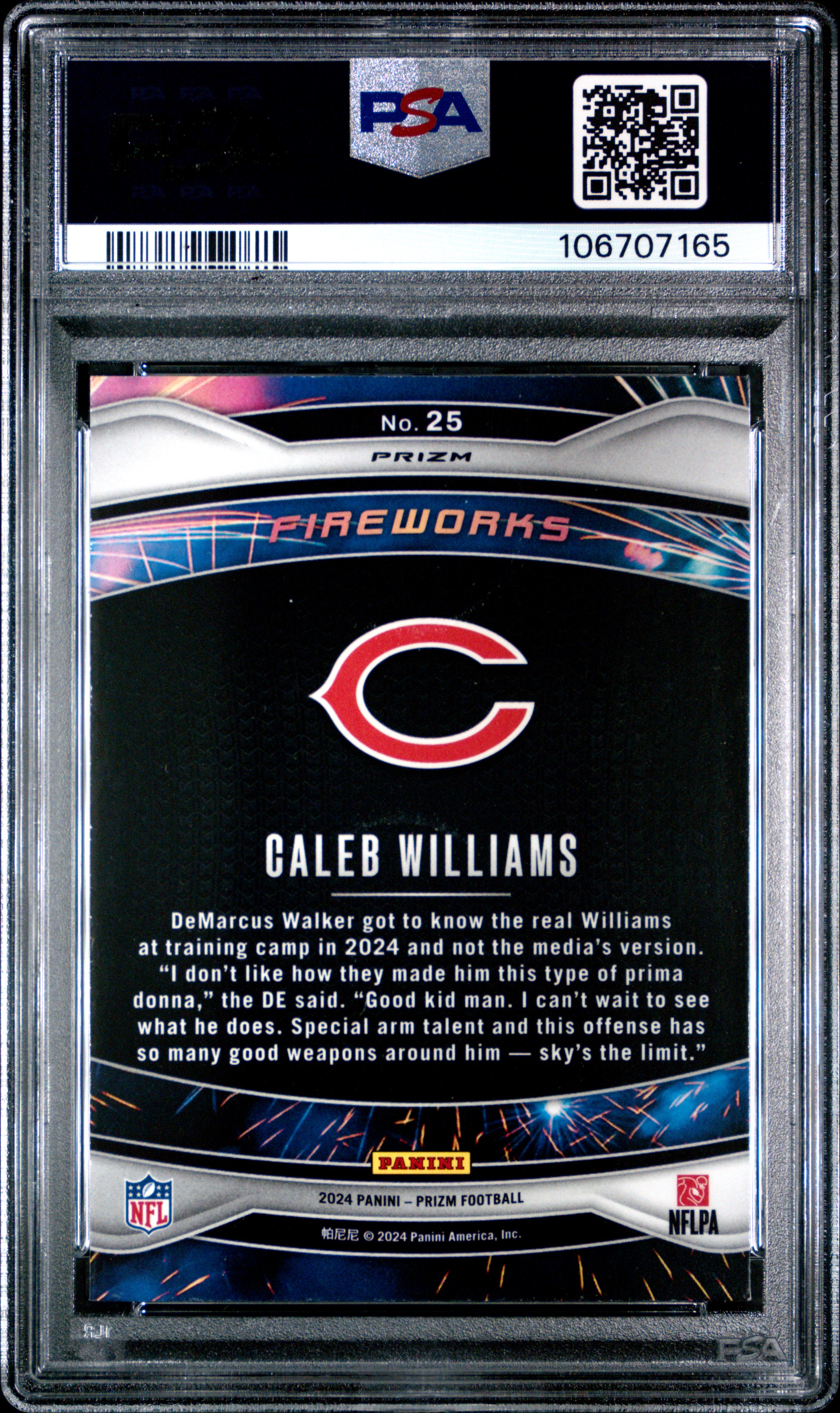 2024 Panini Prizm Fireworks Caleb Williams #25 (Fireworks-Green Prizm) Mint 9 back