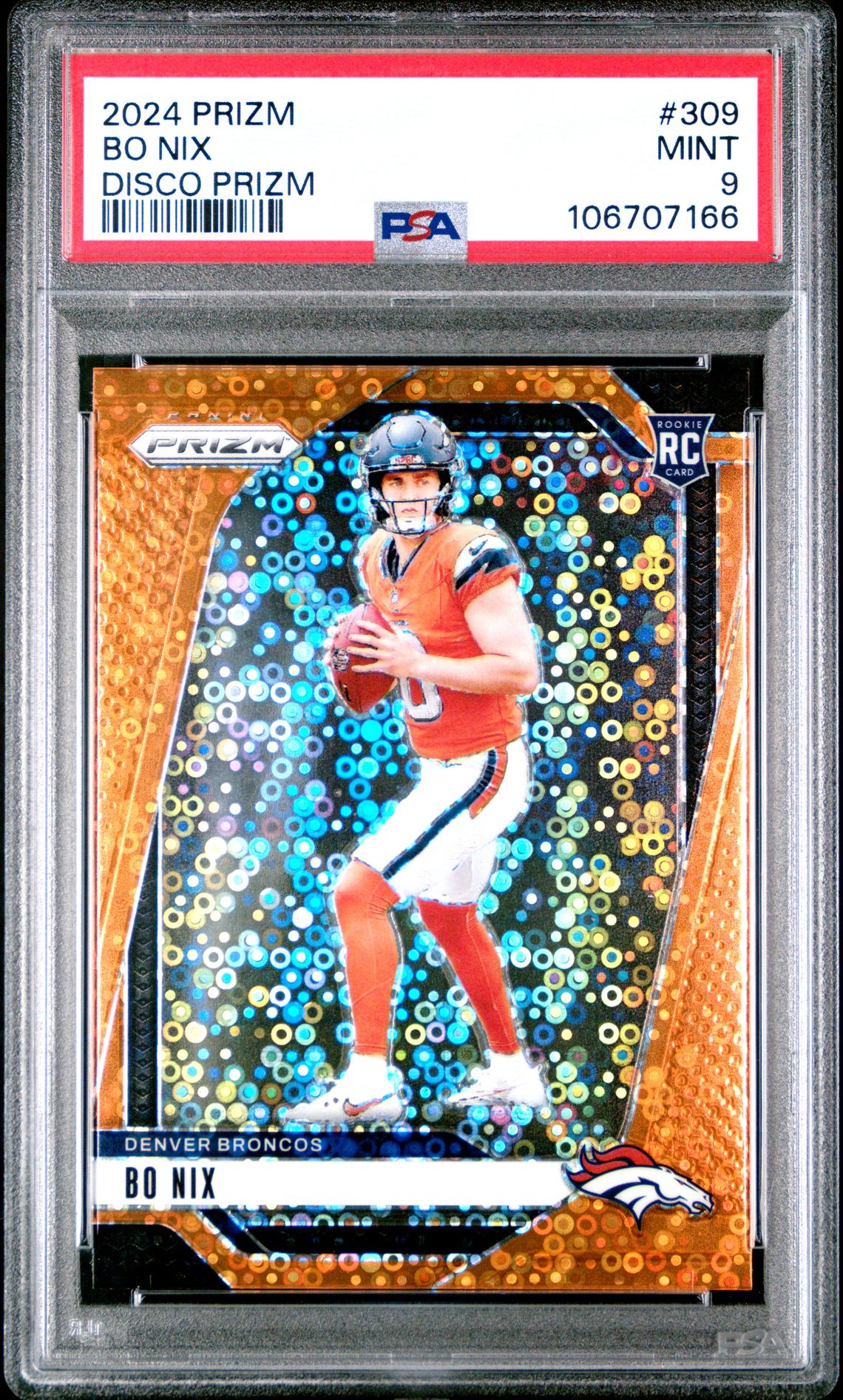 2024 Panini Prizm Bo Nix #309 (Disco Prizm) Mint 9 front