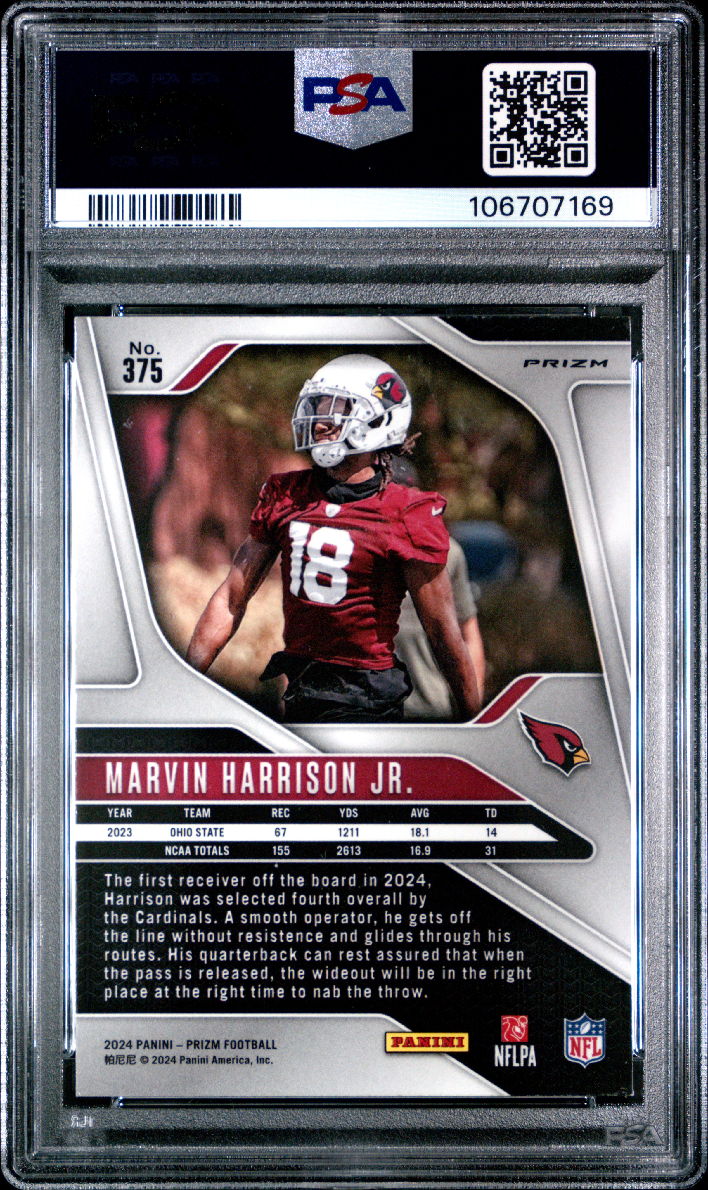 2024 Panini Prizm Marvin Harrison Jr. #375 (Silver Prizm) Mint 9 back