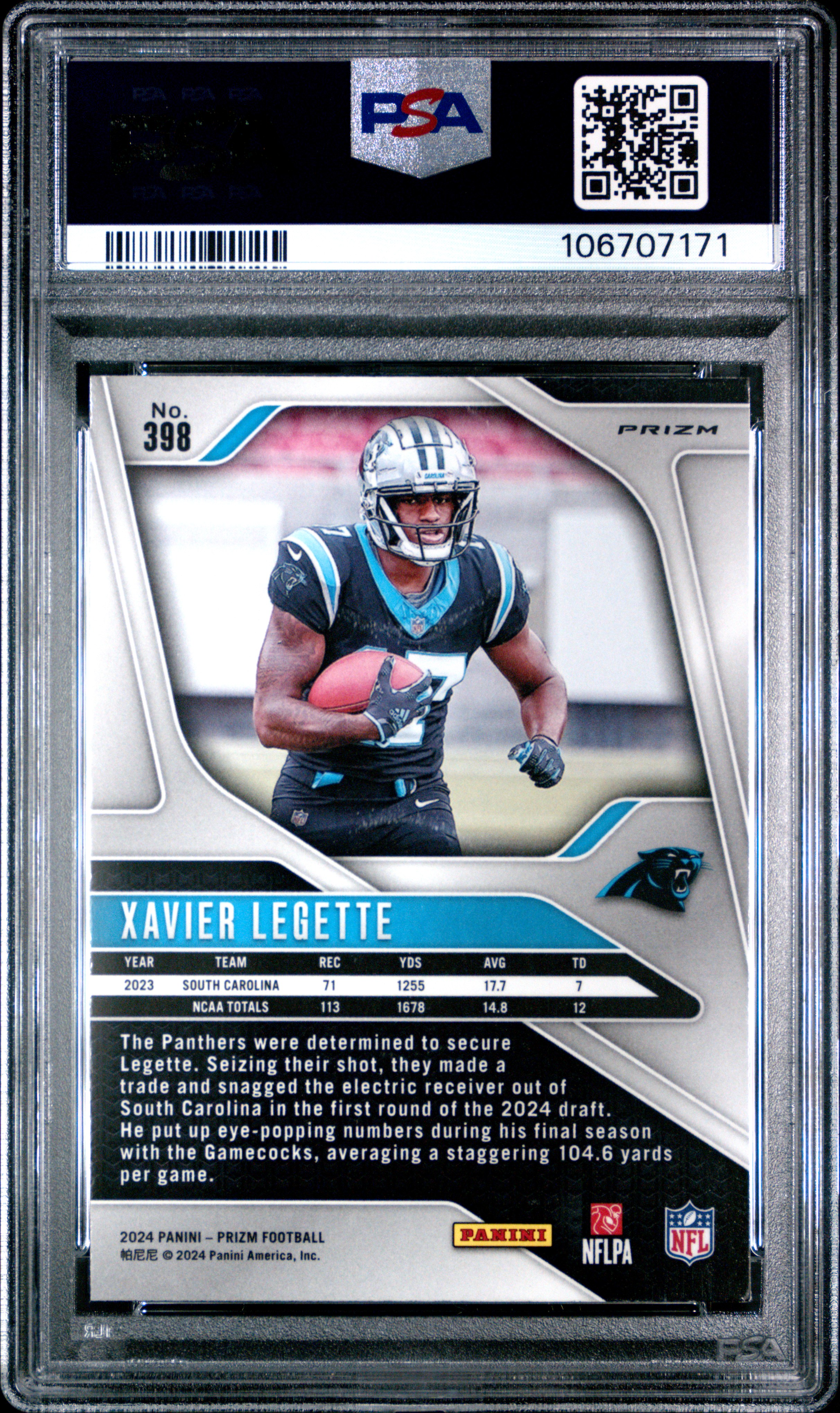 2024 Panini Prizm Xavier Legette #398 (Silver Prizm) Mint 9 back