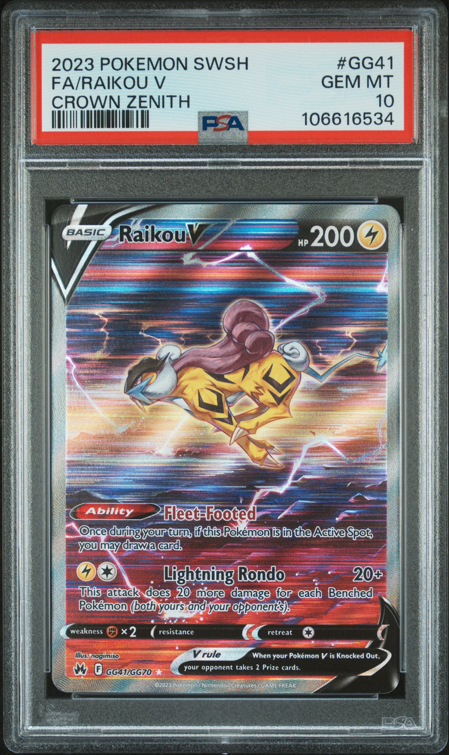 2023 Pokemon Sword And Shield Crown Zenith Fa / Raikou V #Gg41 (Crown Zenith) Gem Mt 10 back