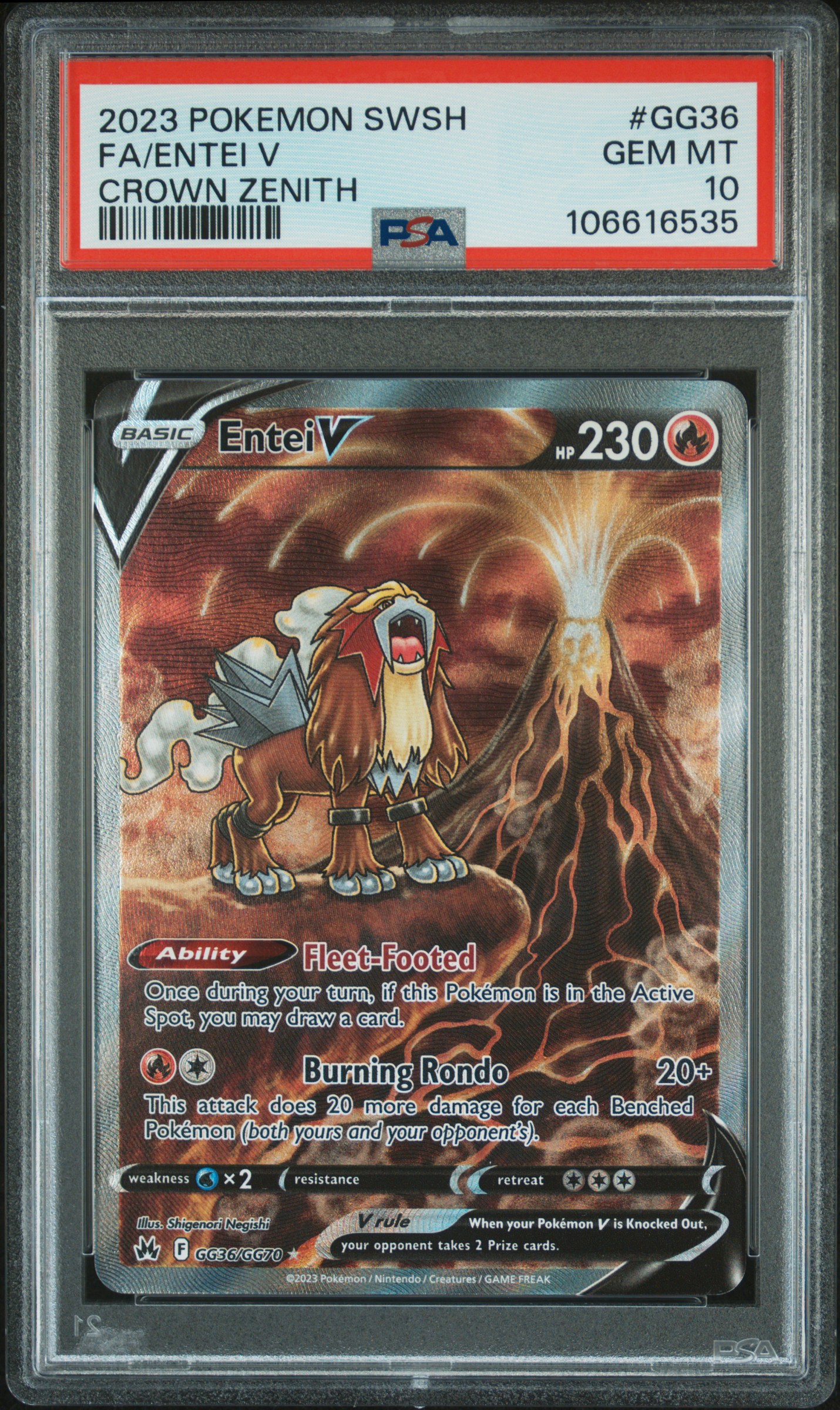 2023 Pokemon Sword And Shield Crown Zenith Fa / Entei V #Gg36 (Crown Zenith) Gem Mt 10 back