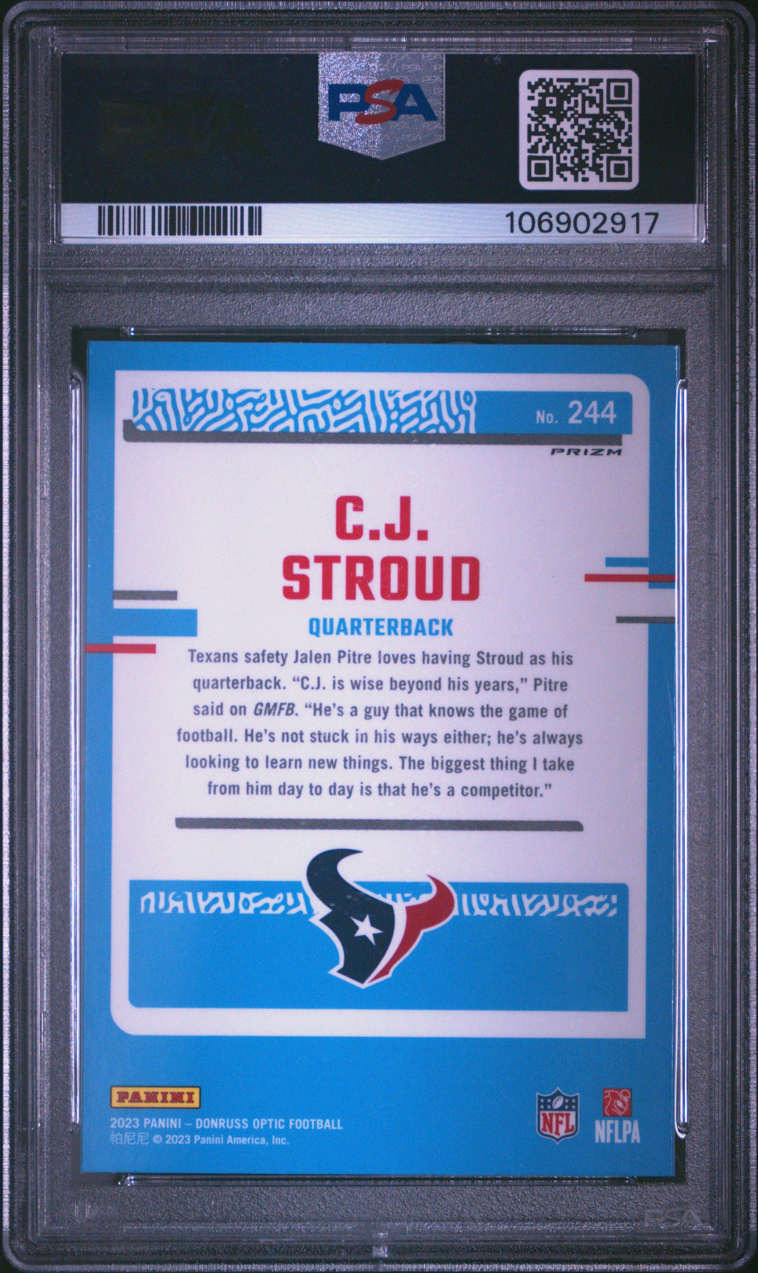 2023 Panini Donruss Optic Cj Stroud #244 (Green Velocity) Mint 9 back