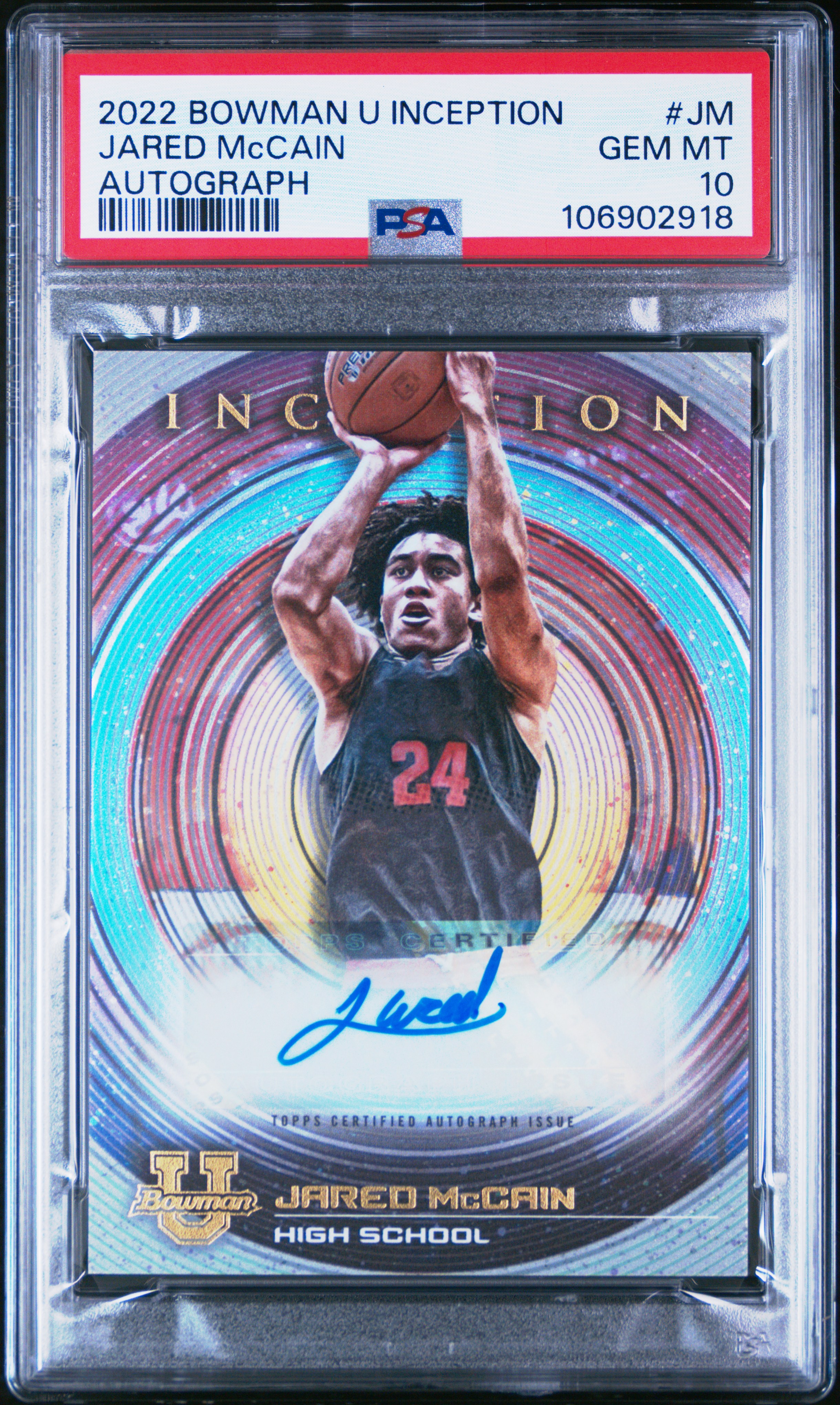 2022 Bowman University Inception Autographs Jared Mccain #Jm (Autograph) Gem Mt 10 front