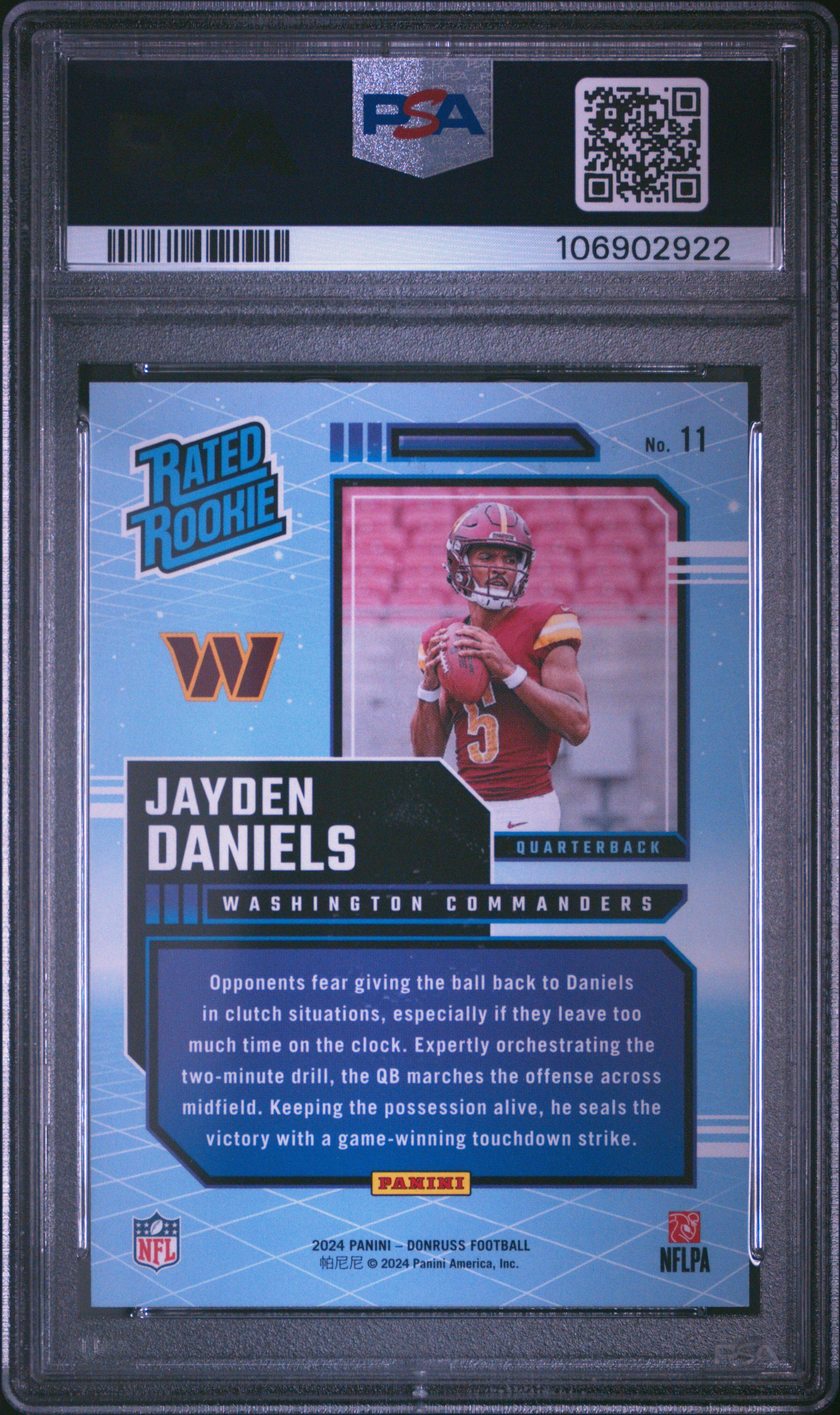 2024 Panini Donruss Rated Rookies Retro Jayden Daniels #11 Gem Mt 10 back