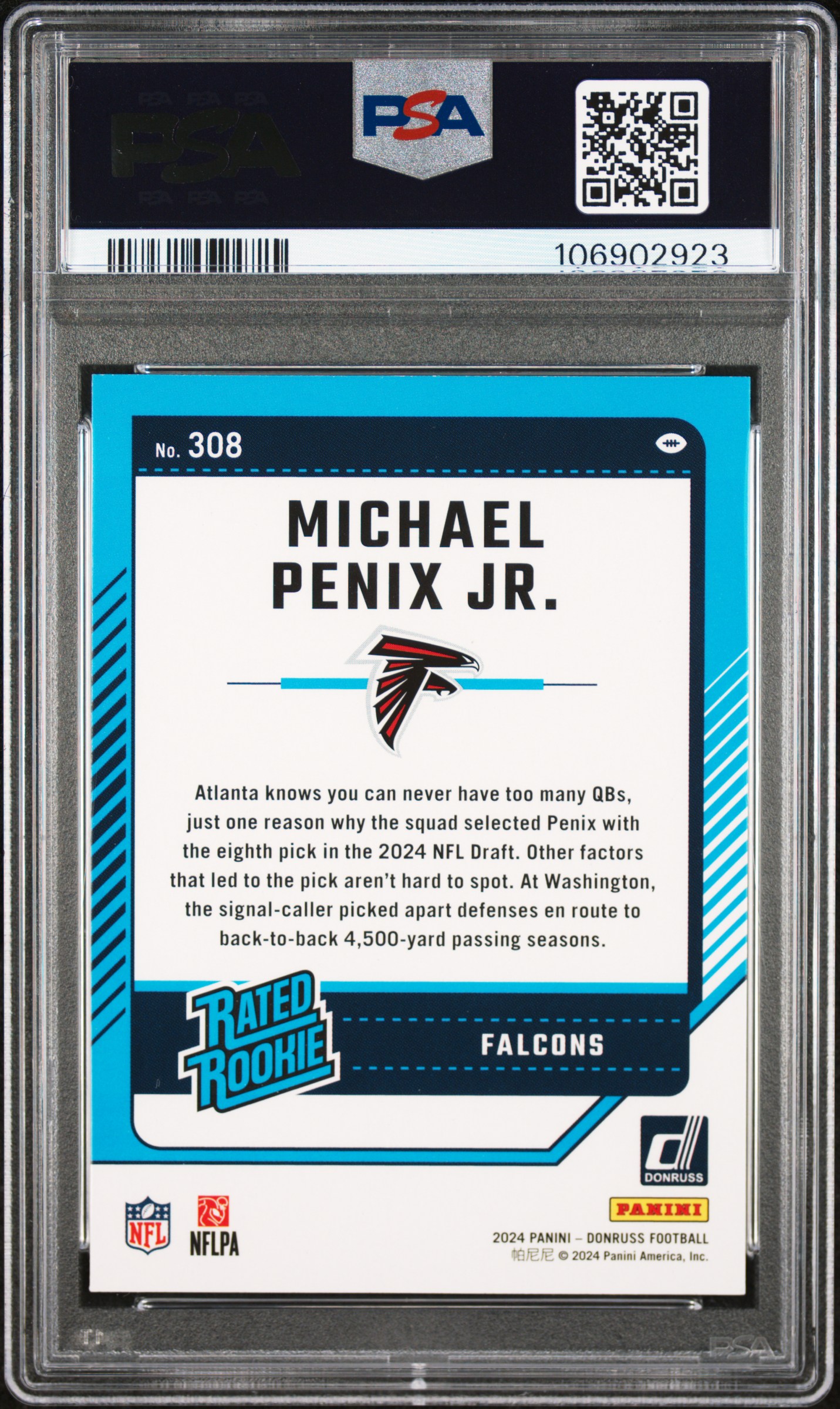 2024 Panini Donruss Michael Penix Jr. #308 Gem Mt 10 back