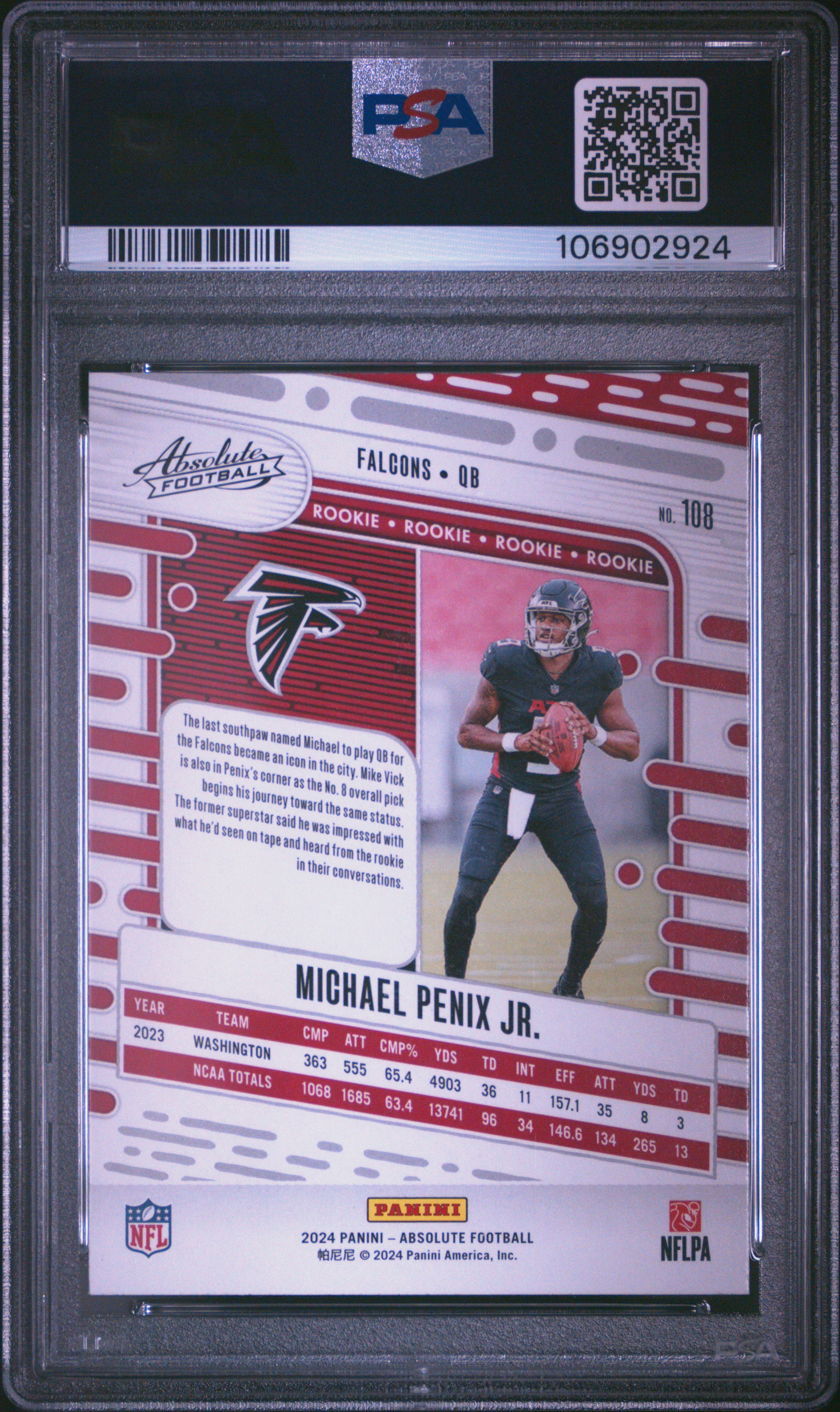 2024 Panini Absolute Michael Penix Jr. #108 Gem Mt 10 back