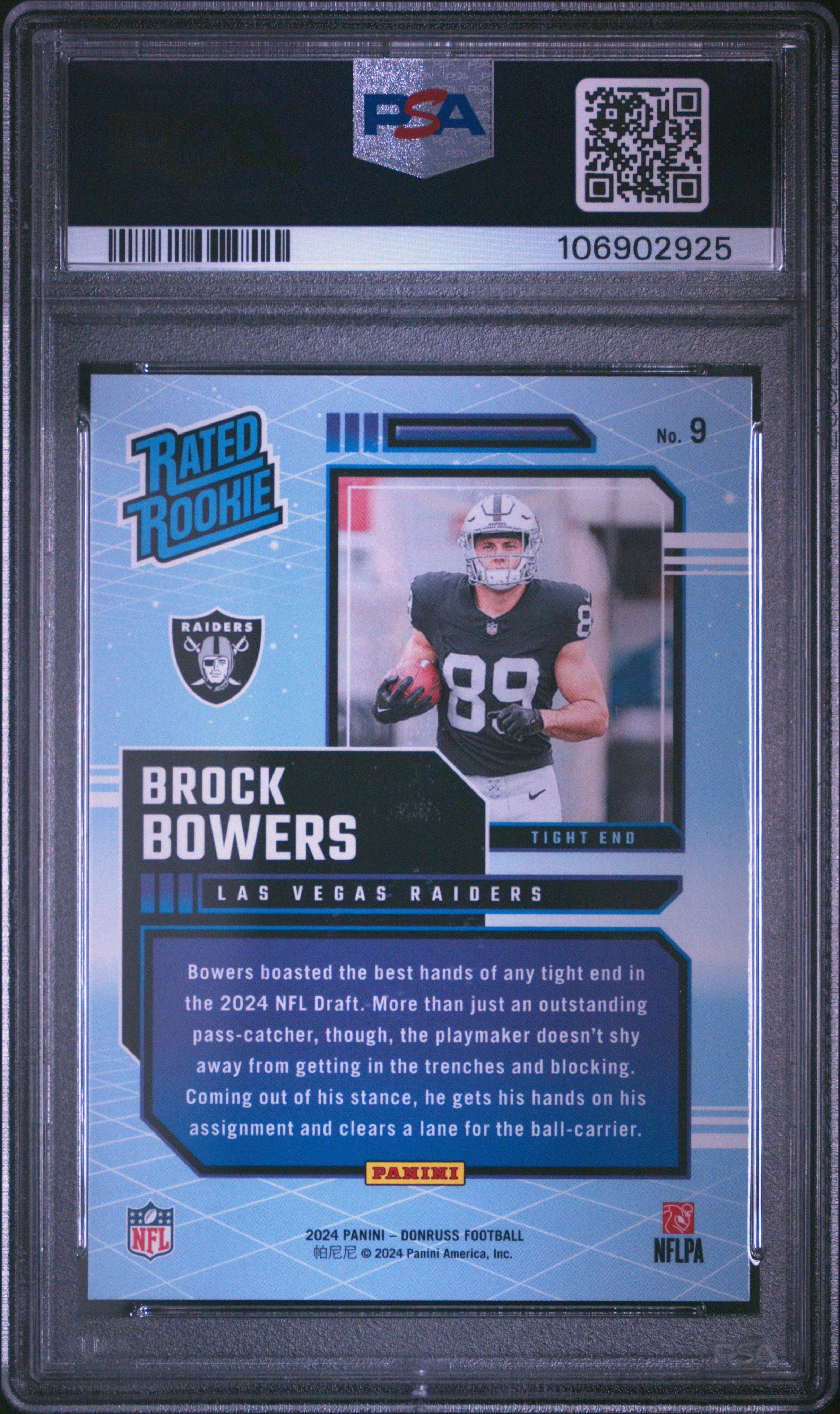 2024 Panini Donruss Rated Rookies Retro Brock Bowers #9 Gem Mt 10 back