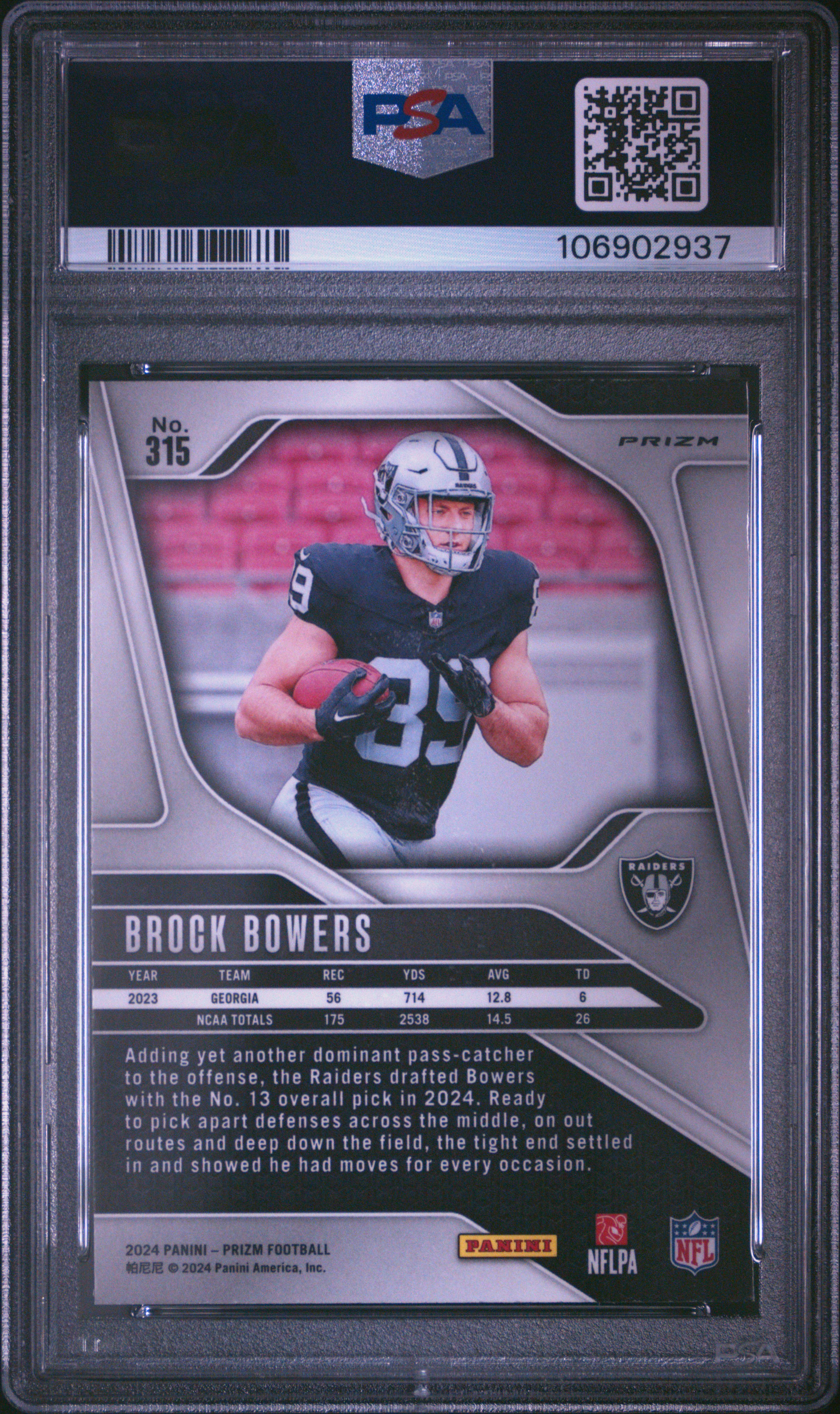 2024 Panini Prizm Brock Bowers #315 (Silver Prizm) Mint 9 back