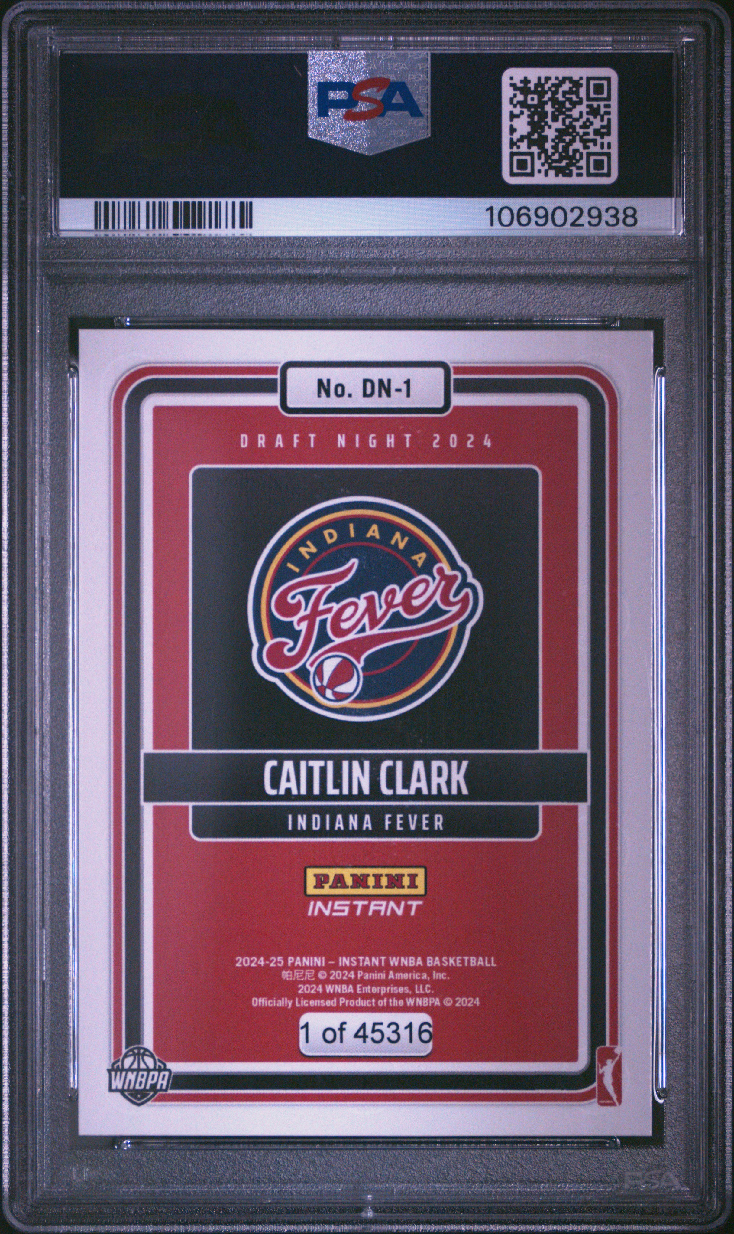 2024 Panini Instant Wnba Draft Night Caitlin Clark #Dn1 Gem Mt 10 back