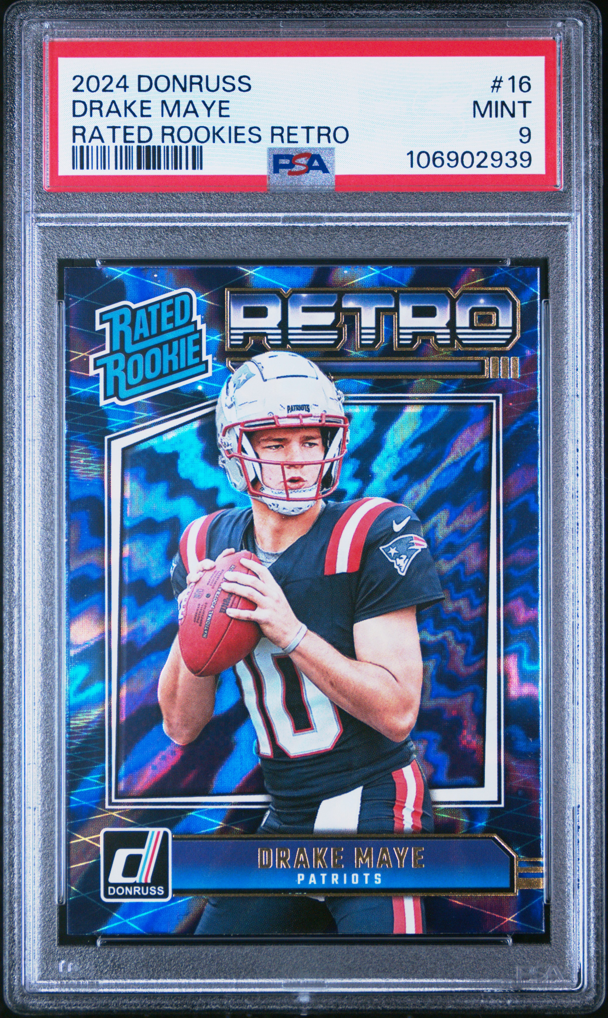 2024 Panini Donruss Rated Rookies Retro Drake Maye #16 Mint 9 front