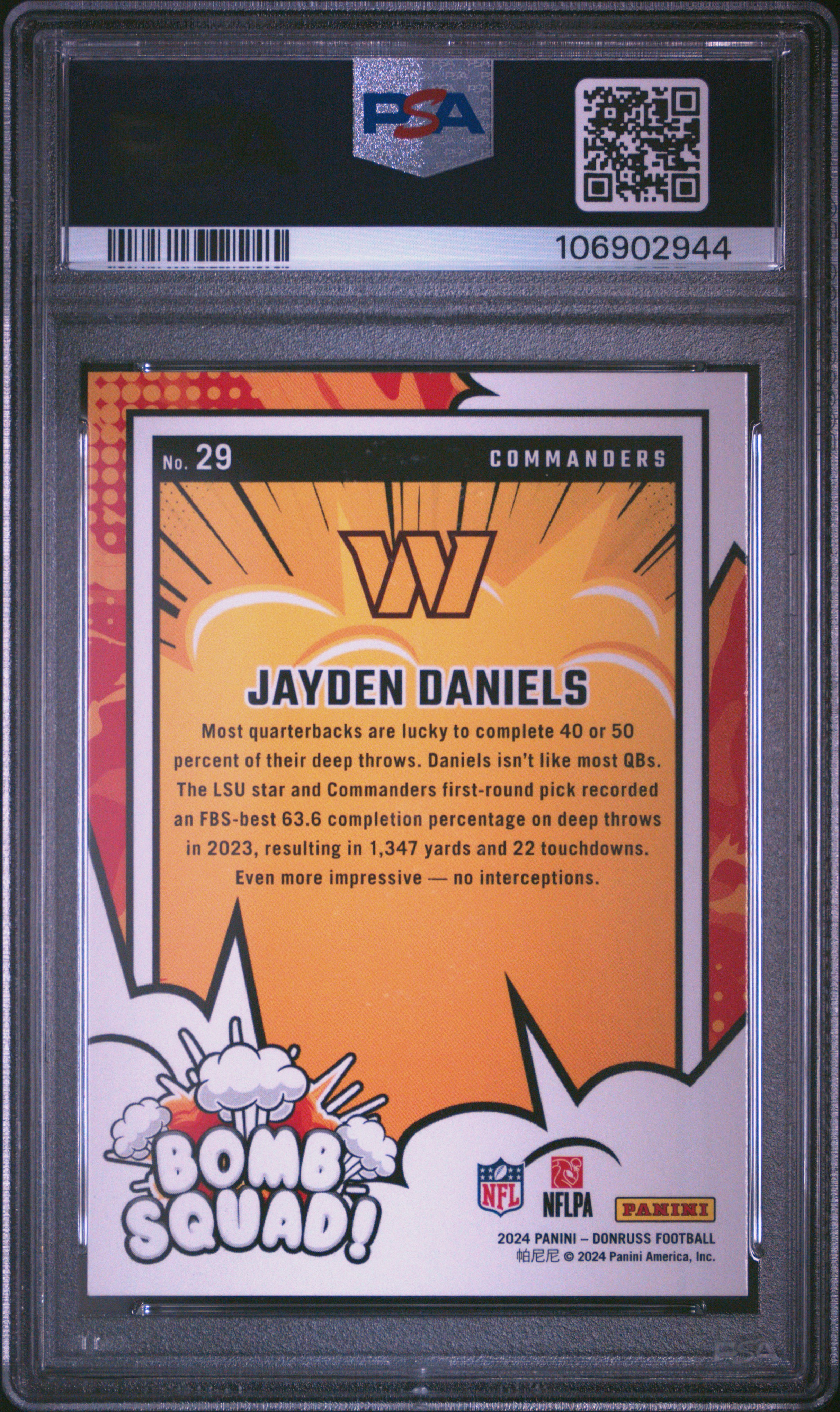 2024 Panini Donruss Bomb Squad Jayden Daniels #29 Gem Mt 10 back