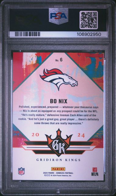 2024 Panini Donruss Rookie Gridiron Kings Bo Nix #6 Gem Mt 10 back