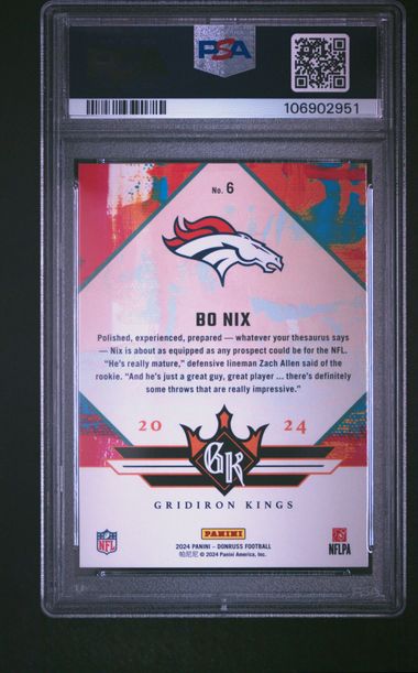 2024 Panini Donruss Rookie Gridiron Kings Bo Nix #6 Gem Mt 10 back