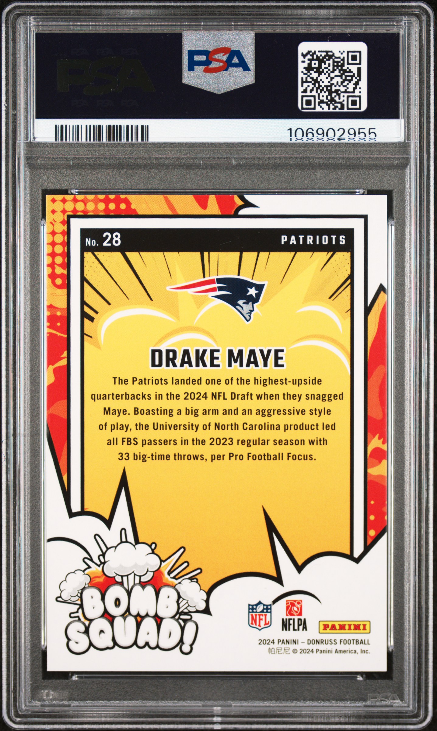 2024 Panini Donruss Bomb Squad Drake Maye #28 Mint 9 back