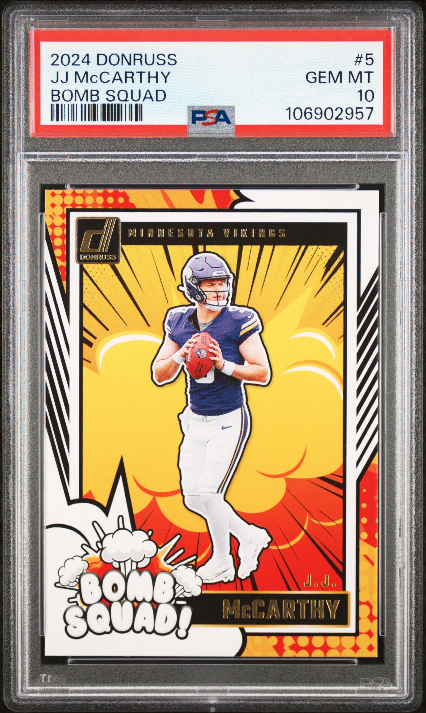 2024 Panini Donruss Bomb Squad Jj Mccarthy #5 Gem Mt 10 front