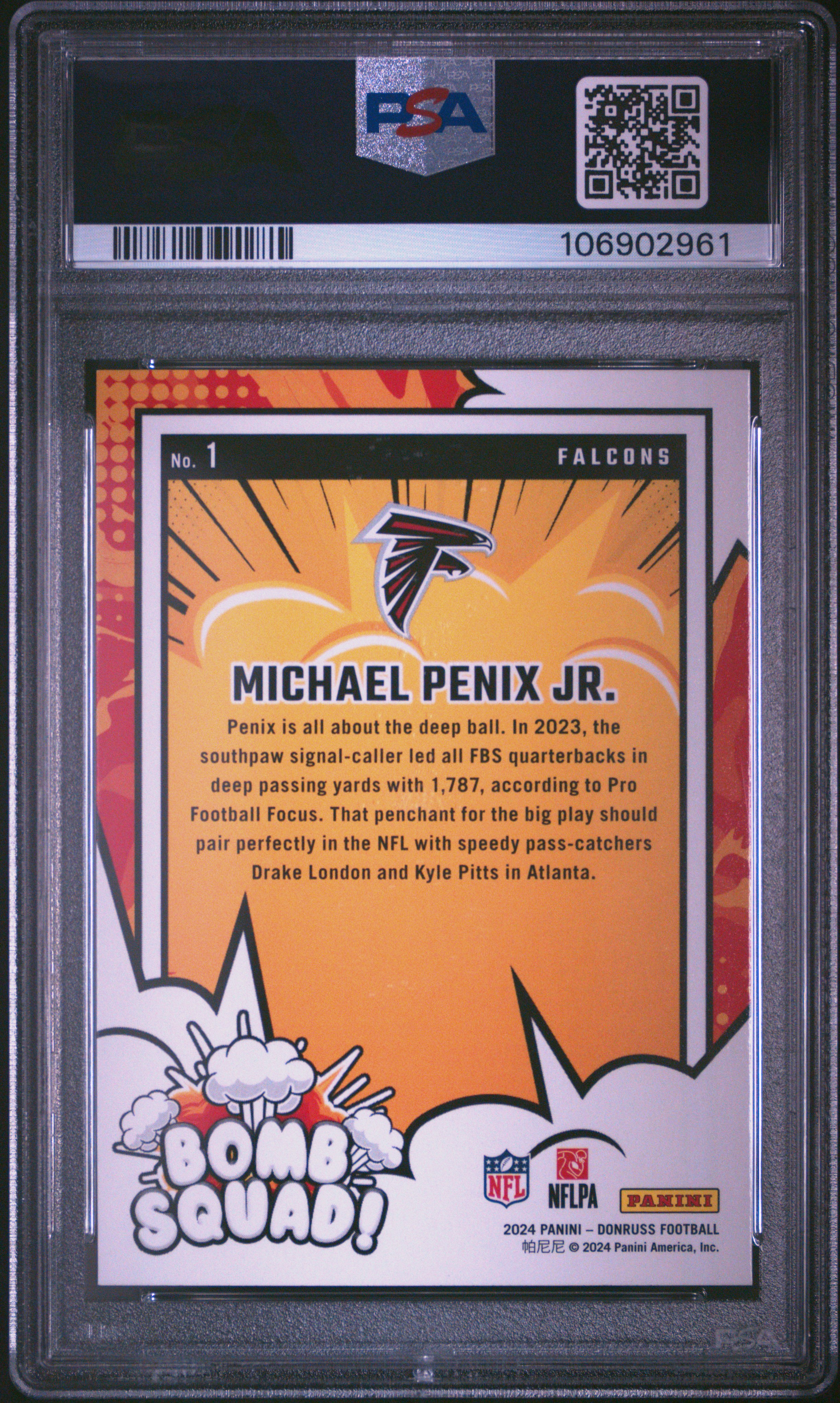 2024 Panini Donruss Bomb Squad Michael Penix Jr. #1 Gem Mt 10 back