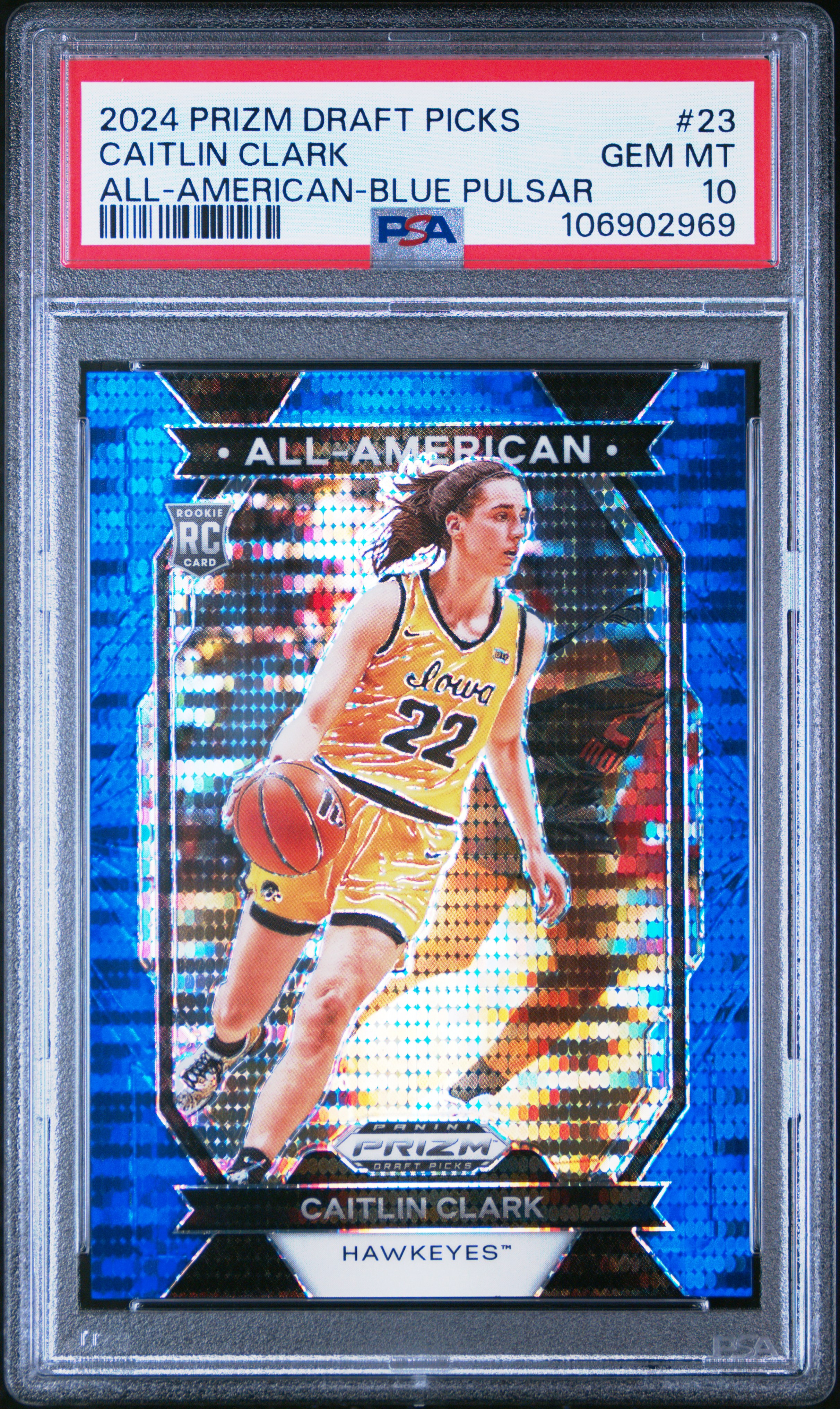 2024 Panini Prizm Draft Picks All-American Caitlin Clark #23 (All-American-Blue Pulsar) Gem Mt 10 front